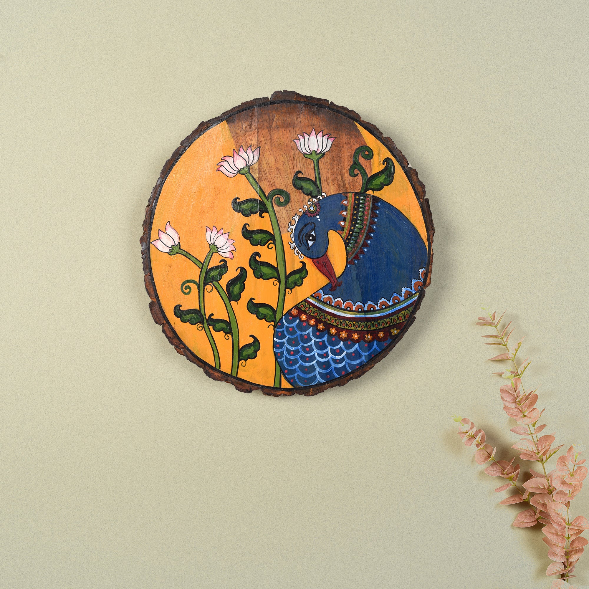 Handpainted Pichhwai Peacock Wall Panel