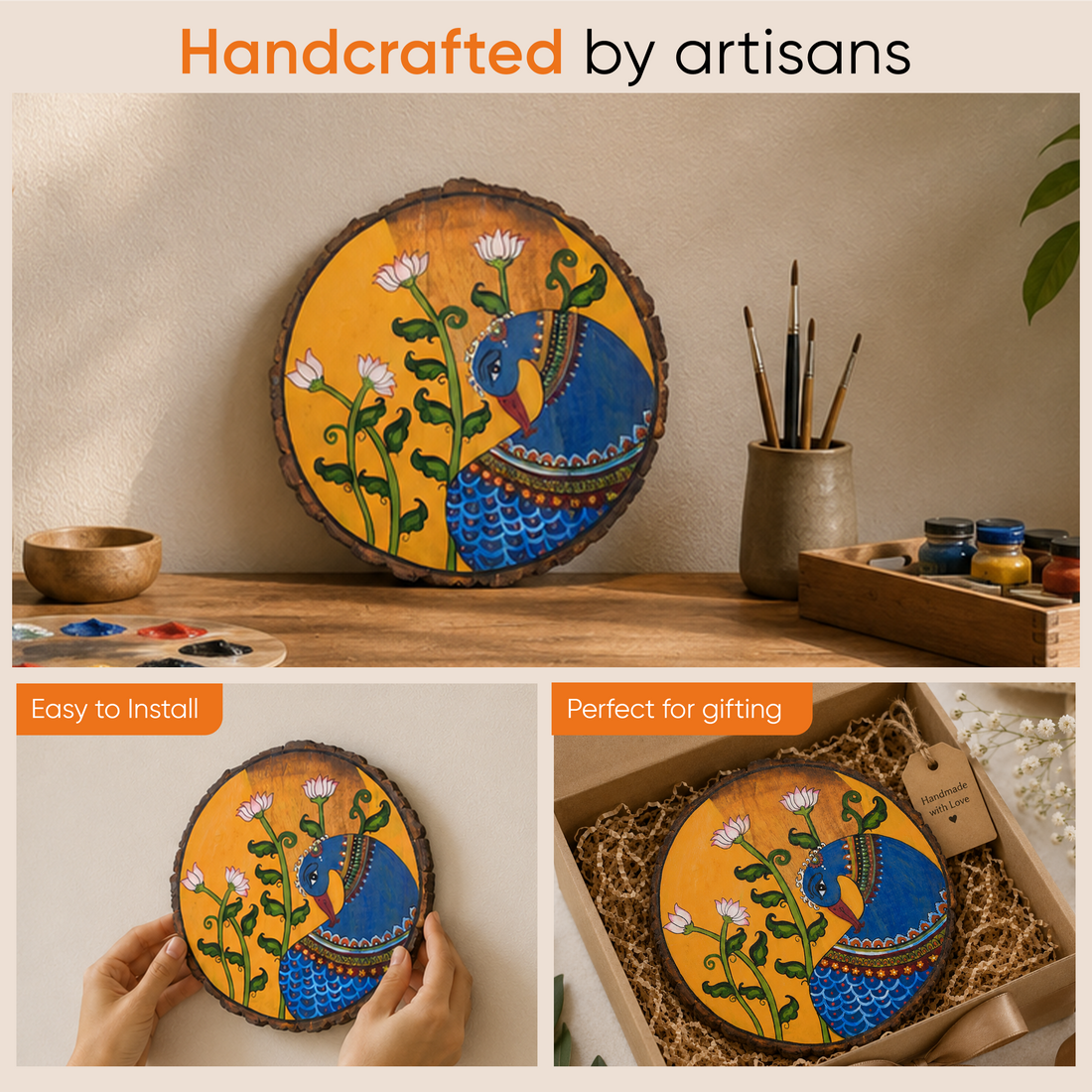 Handpainted Pichhwai Peacock Wall Panel