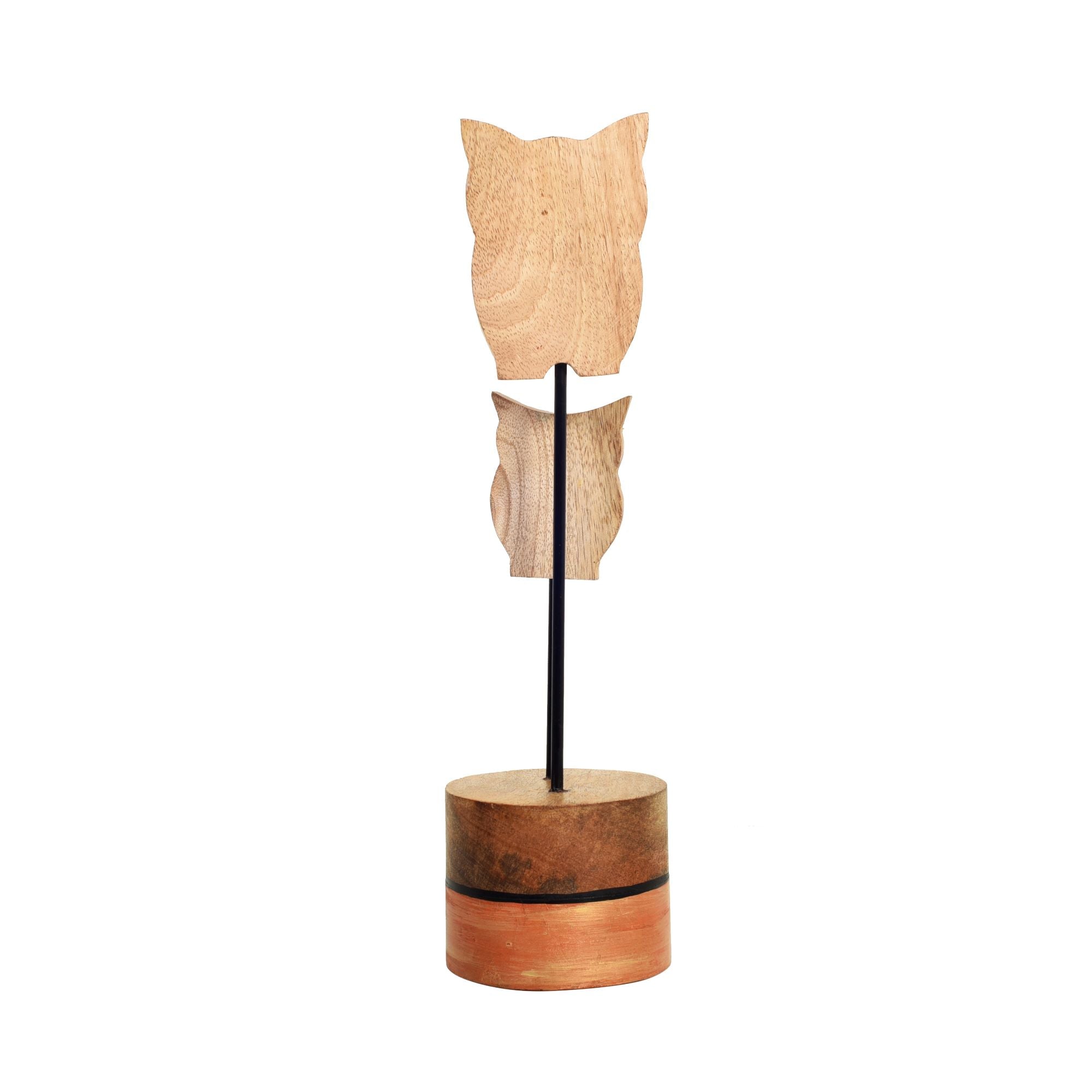 Hedwig & Hermes Hand Painted Wooden Owl Tabledecor, Dual Owl Sculpture on Wooden Base for Rustic and Artistic Homedecor