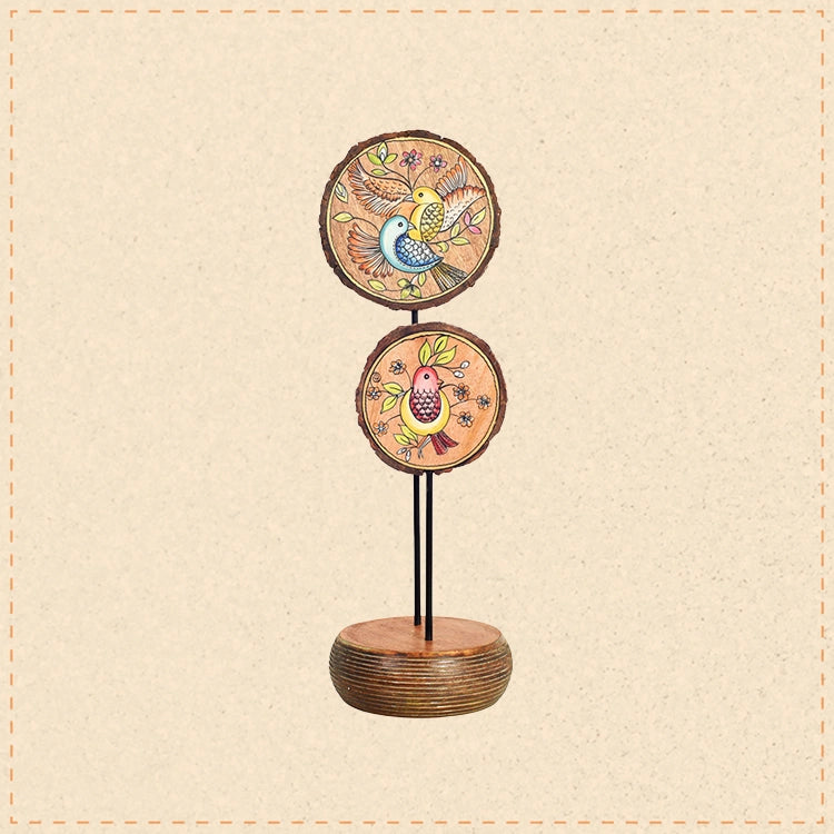 sunder-van-hand-painted-wooden-table-decor-dual-bird-motif-on-natural-wood-slices-for-living-room-and-office-decor