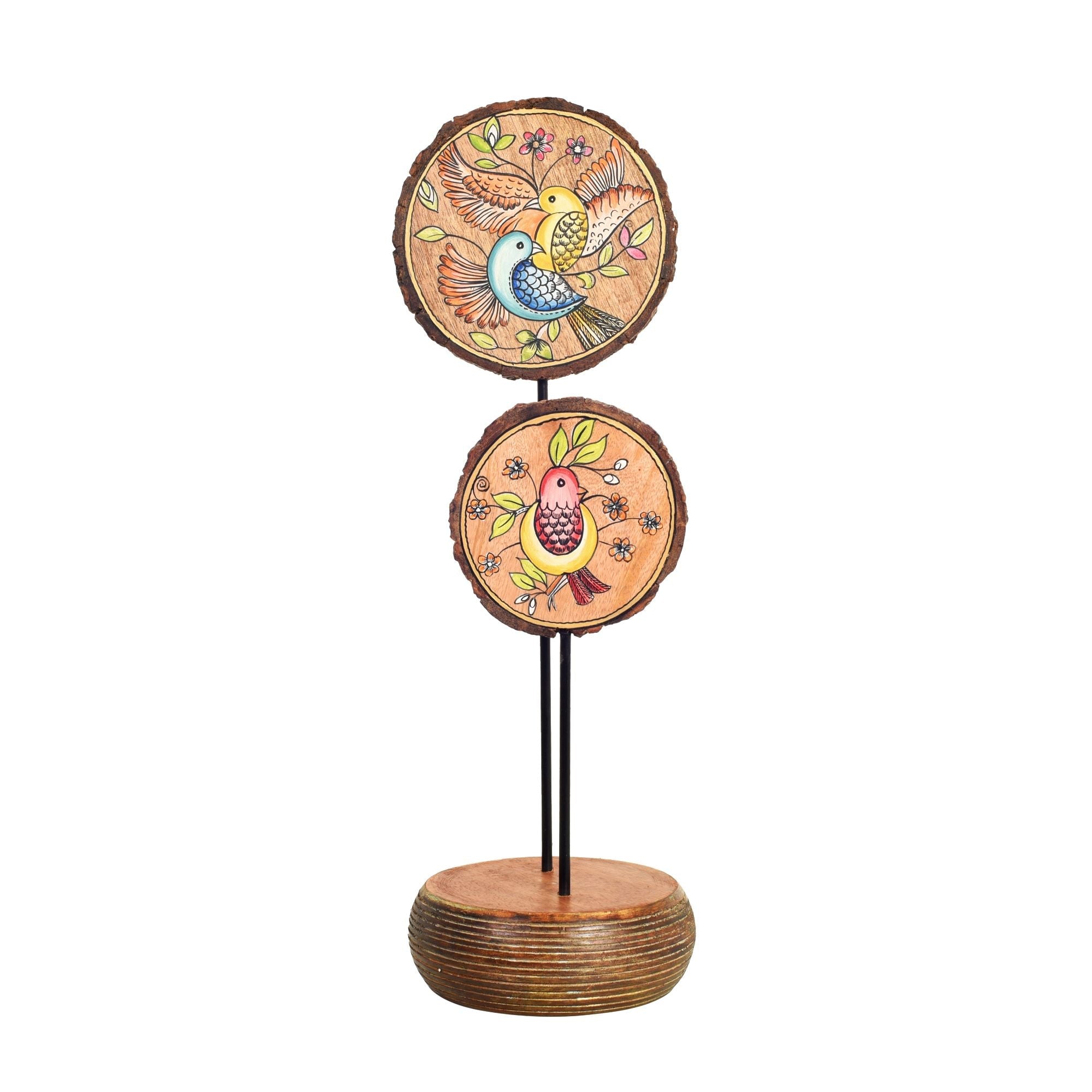 sunder-van-hand-painted-wooden-table-decor-dual-bird-motif-on-natural-wood-slices-for-living-room-and-office-decor
