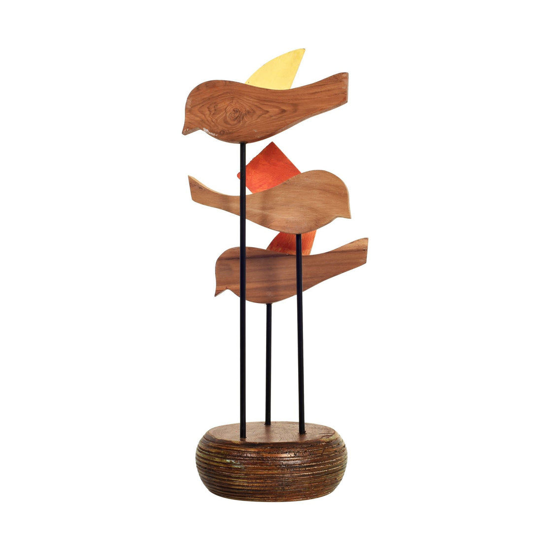 Fly-Wings Hand Painted Wooden Bird Tabledecor, Vertical 3D Bird Sculpture on Natural Base for Artistic Home and Officedecor