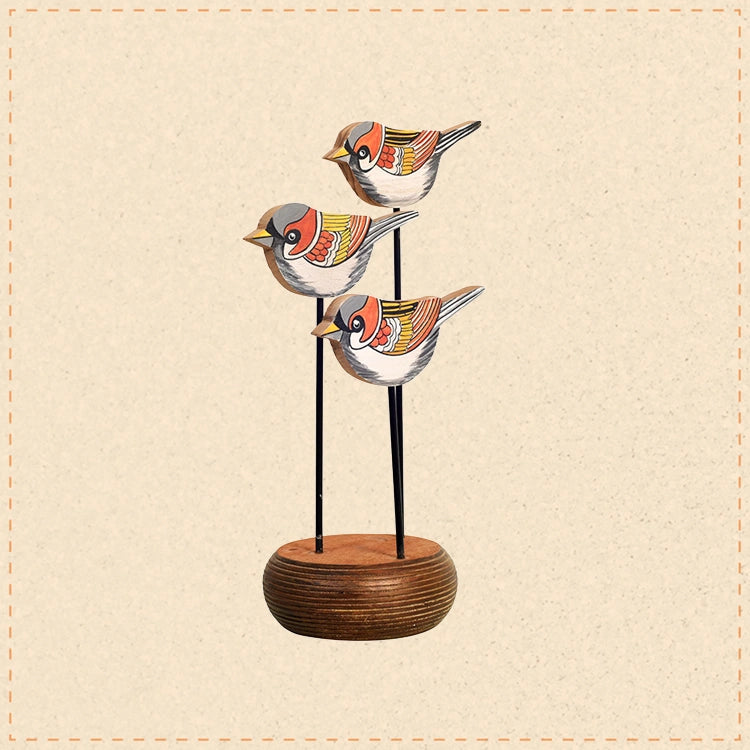 Bird-View Hand Painted Wooden Tabledecor, 3D Bird Sculpture on Wooden Base for Home and Officedecor