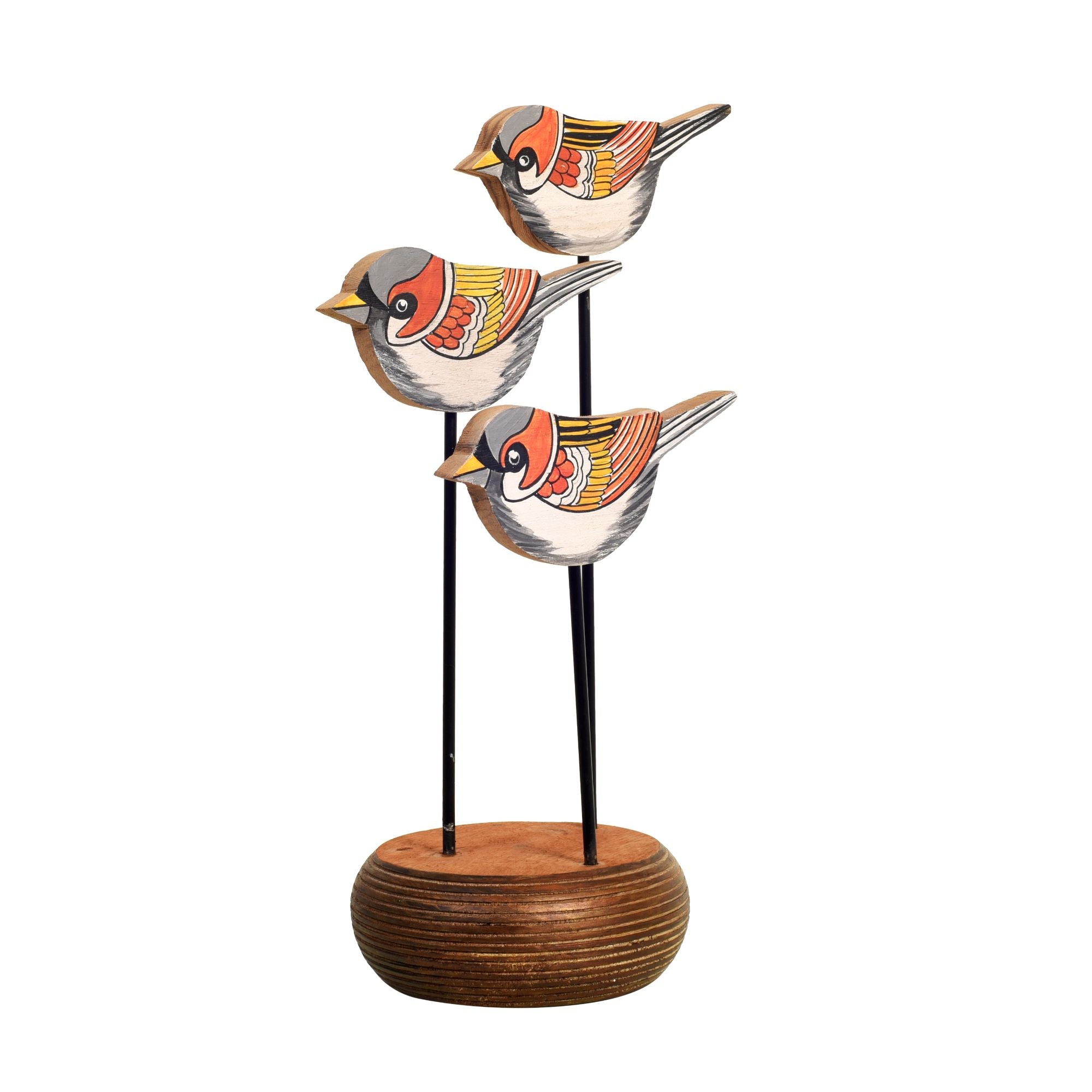 Bird-View Hand Painted Wooden Tabledecor, 3D Bird Sculpture on Wooden Base for Home and Officedecor