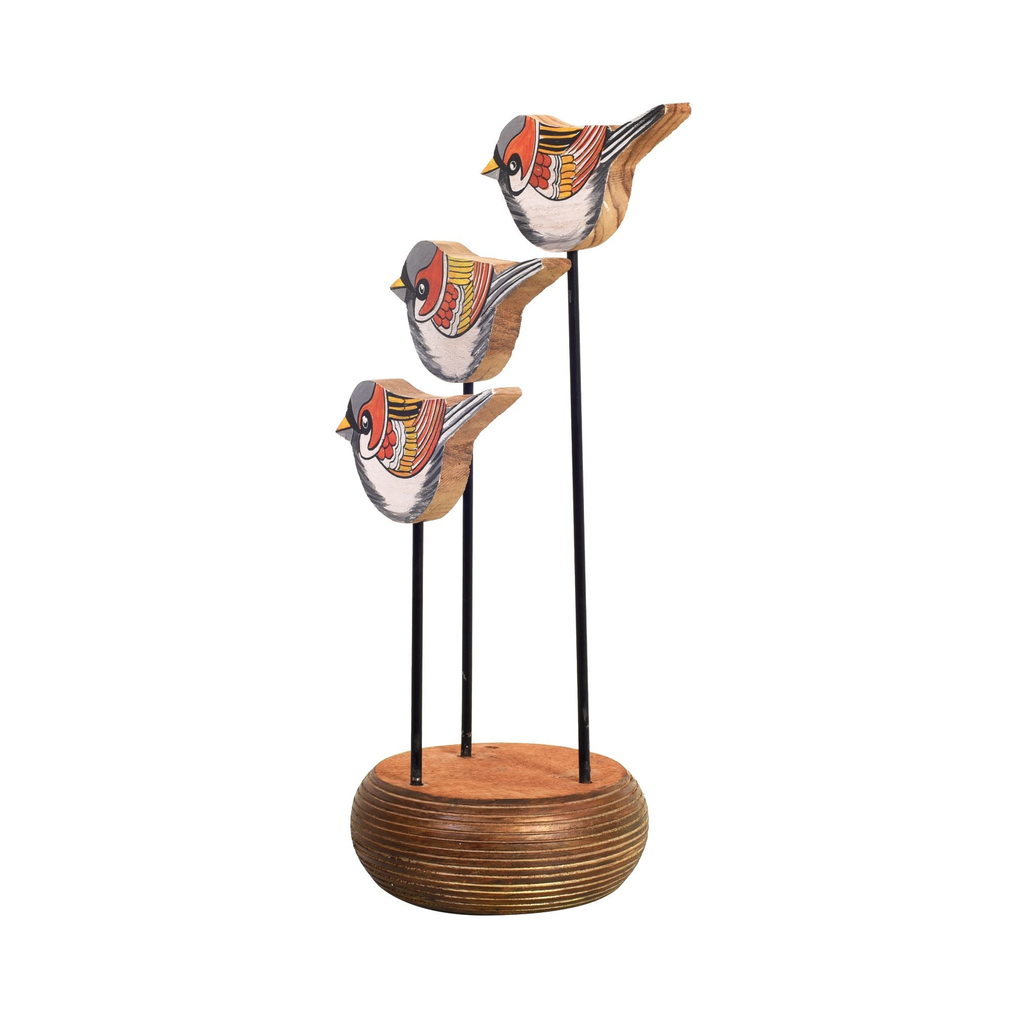 Bird-View Hand Painted Wooden Tabledecor, 3D Bird Sculpture on Wooden Base for Home and Officedecor