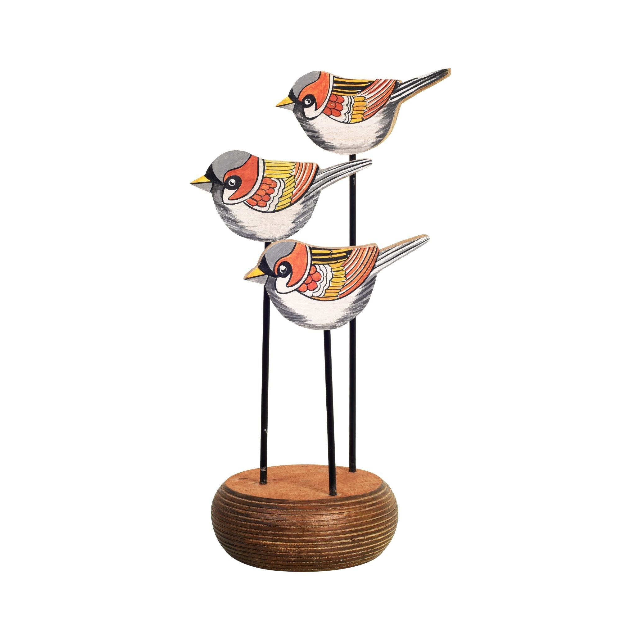 Bird-View Hand Painted Wooden Tabledecor, 3D Bird Sculpture on Wooden Base for Home and Officedecor