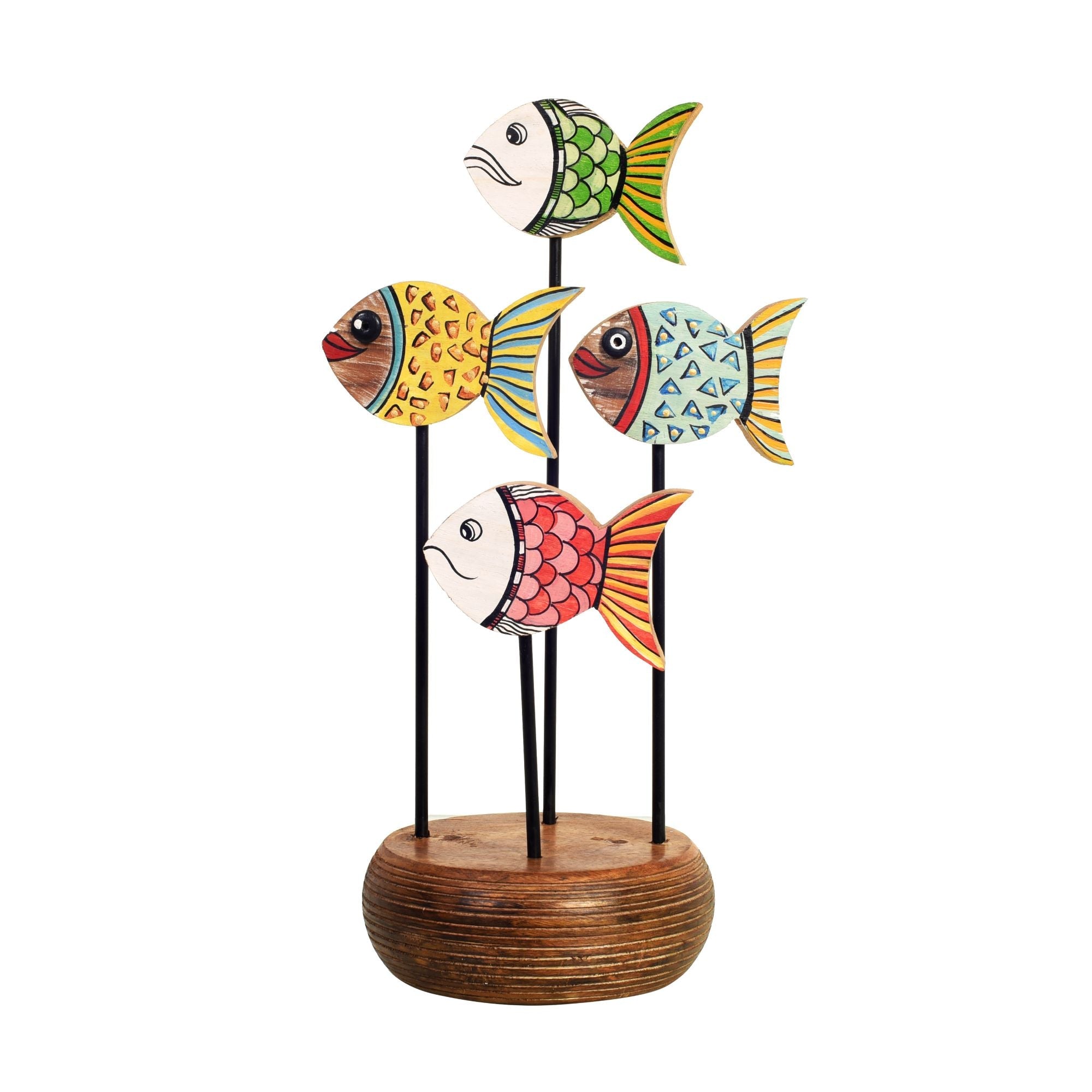 Acquarium Hand Painted Wooden Fish Tabledecor, 3D Fish Sculpture on Wooden Base for Coastal and Artistic Homedecor