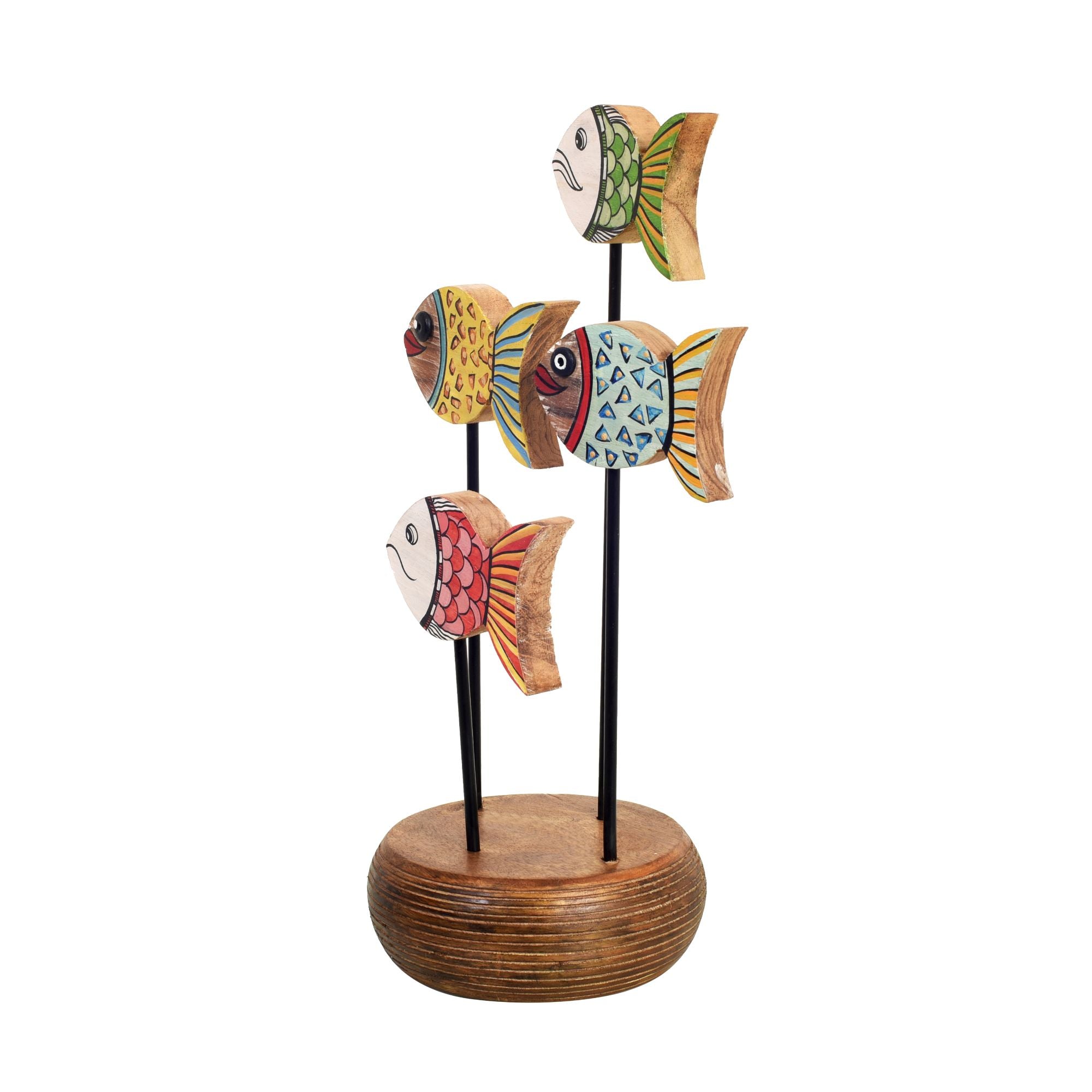 Acquarium Hand Painted Wooden Fish Tabledecor, 3D Fish Sculpture on Wooden Base for Coastal and Artistic Homedecor