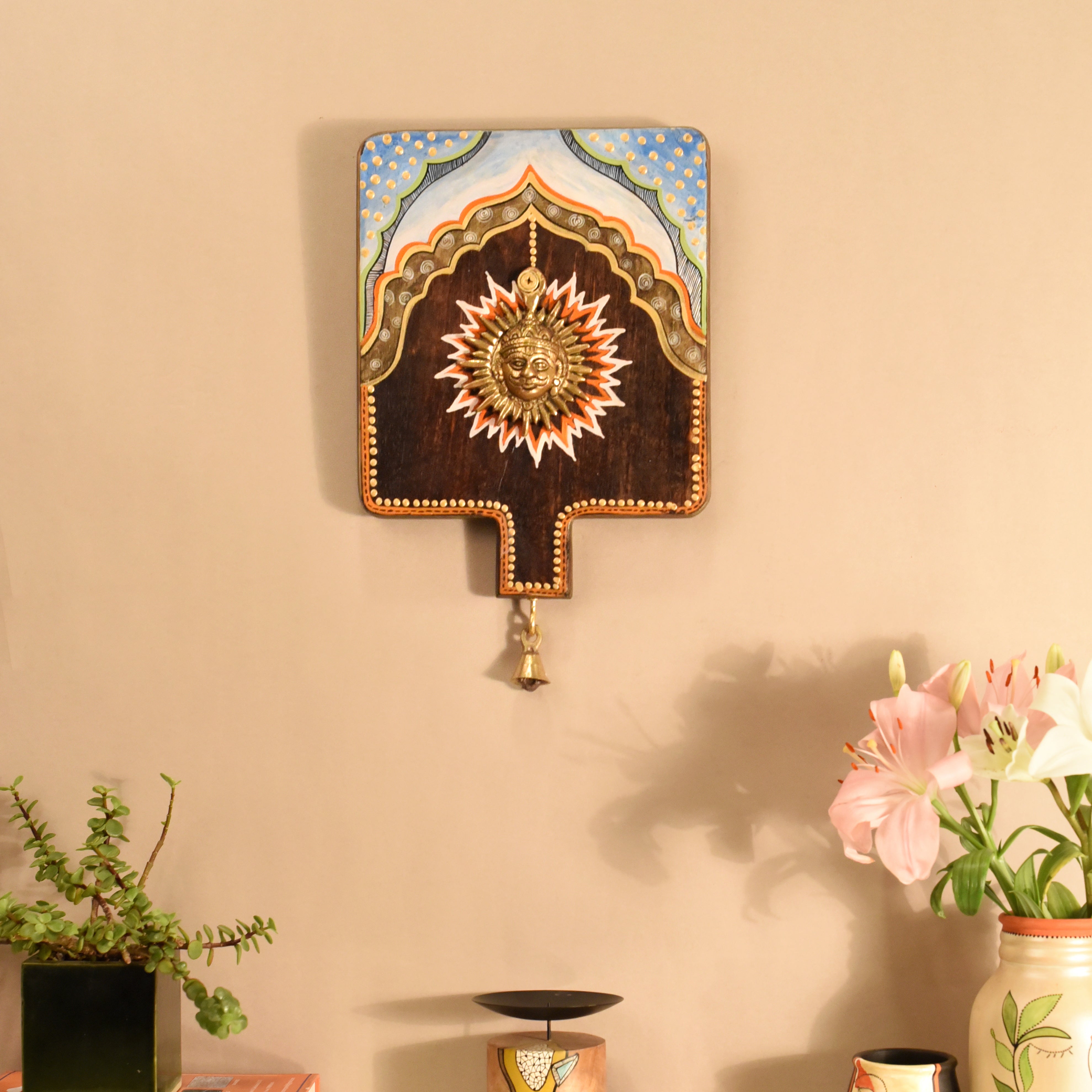 Divya-III Wall décor frame with beautiful Brass Sculpture of Surya Dev