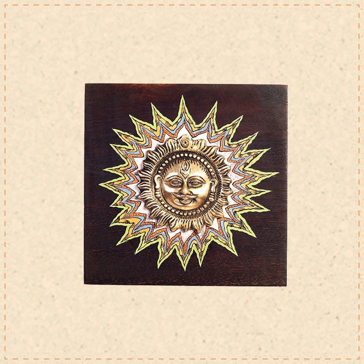 Surya Wall Accent with beautiful Brass Sculpture of Surya Dev