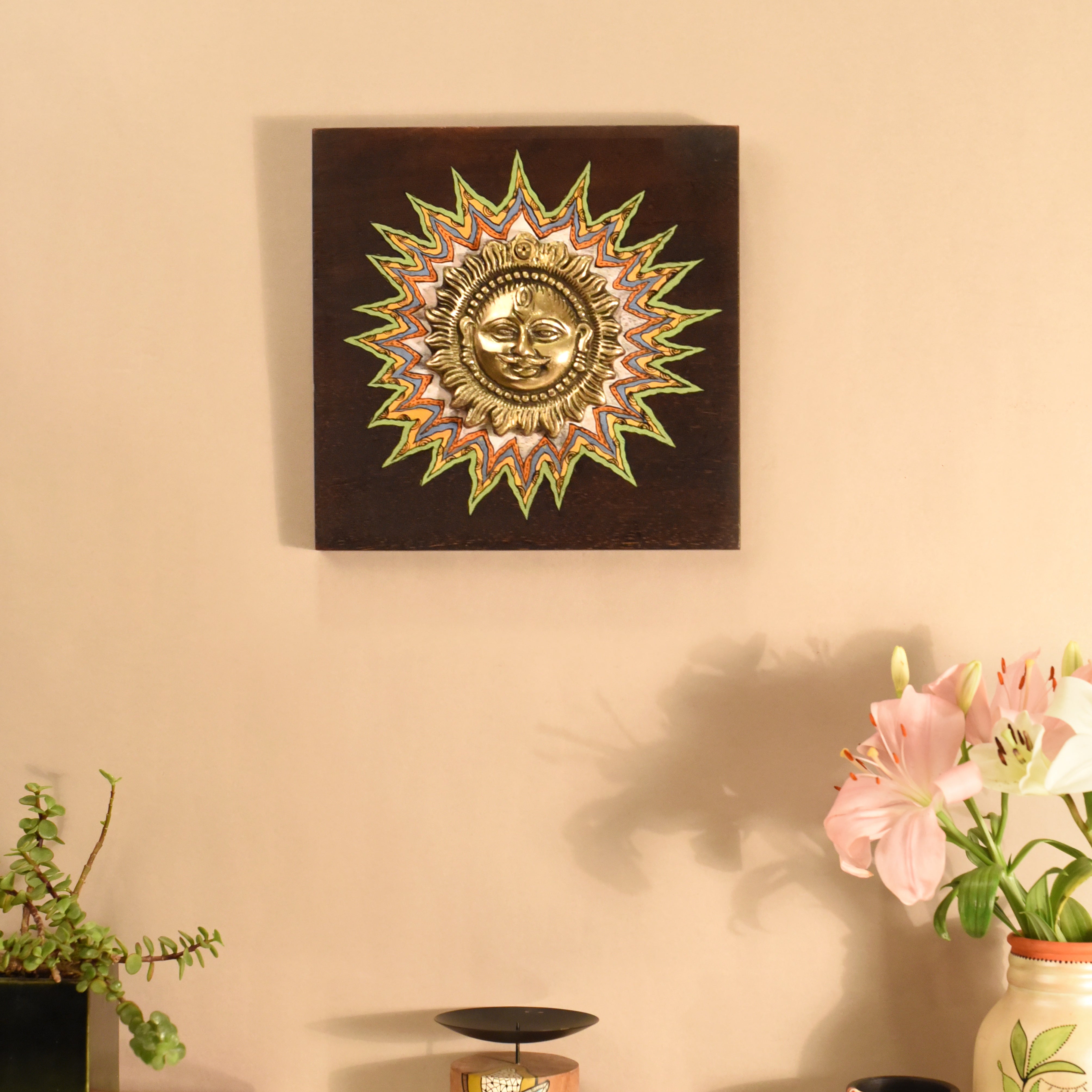 Surya Wall décor frame with beautiful Brass Sculpture of Surya Dev