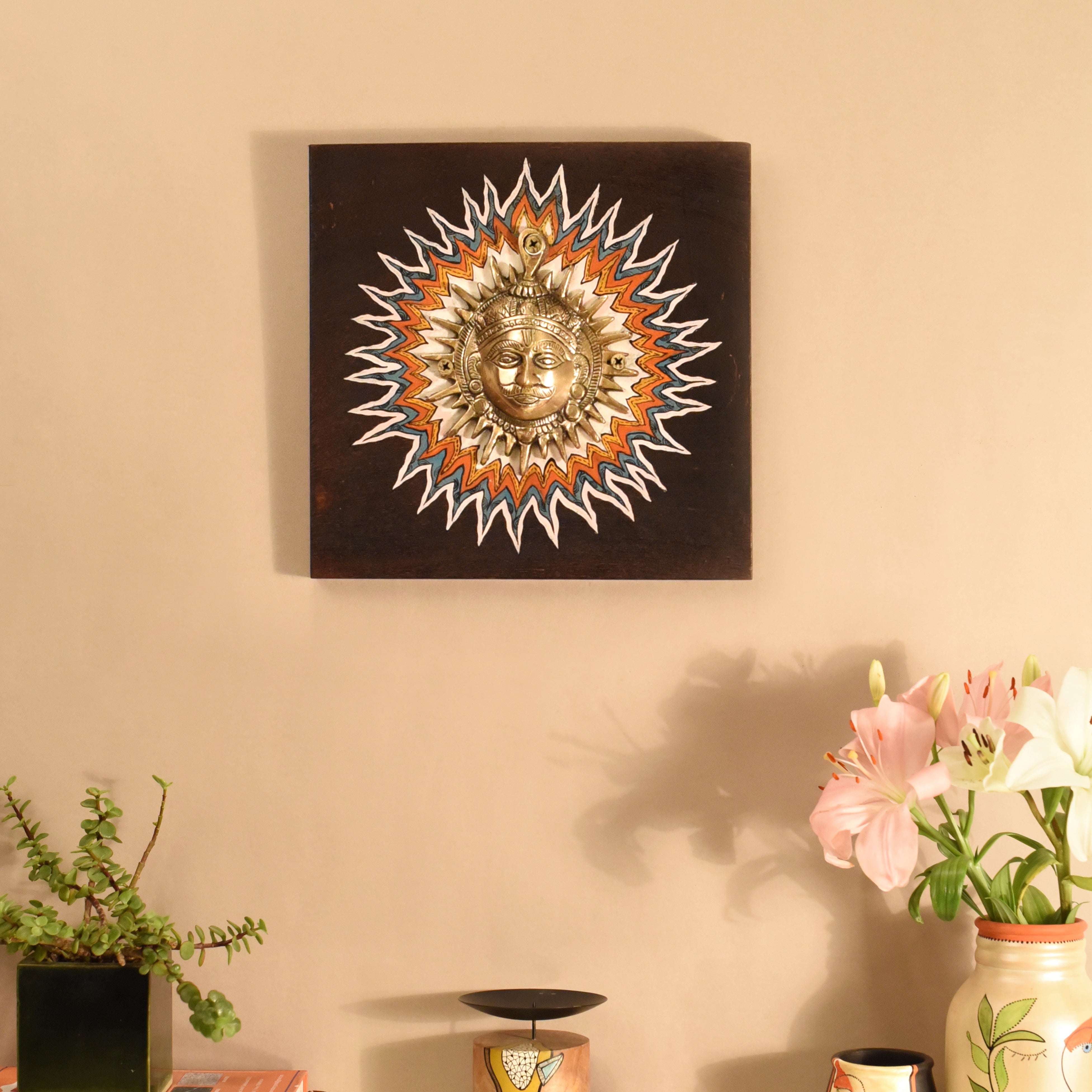 Surya-I Wall décor frame with beautiful Brass Sculpture of Surya Dev