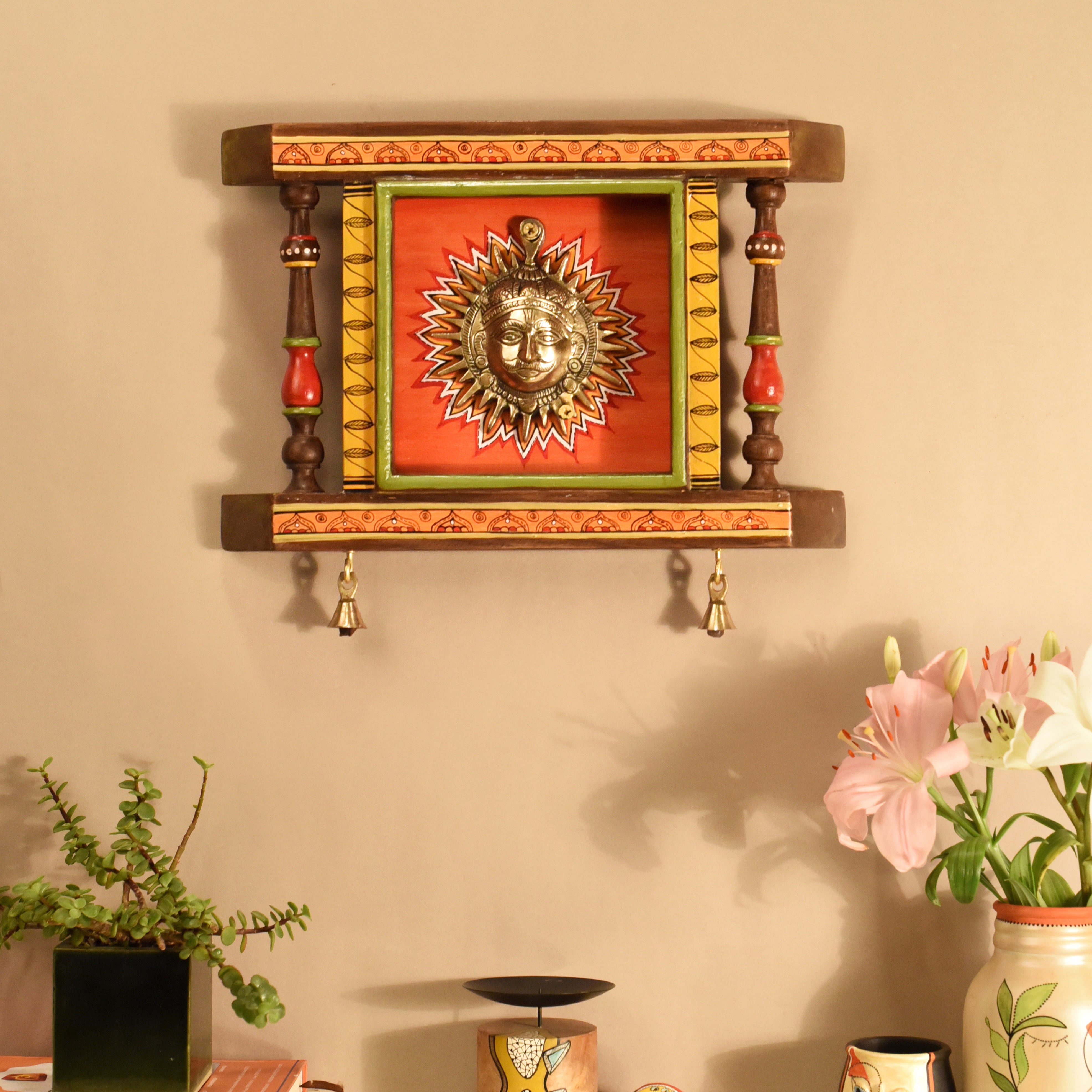 Divya-I Wall décor frame with beautiful Brass Sculpture of Surya Dev