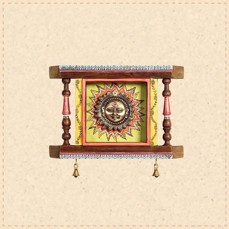 Divya-II Wall décor frame with beautiful Brass Sculpture of Surya Dev