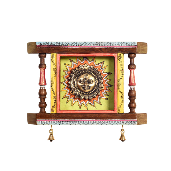 Divya-II Wall décor frame with beautiful Brass Sculpture of Surya Dev