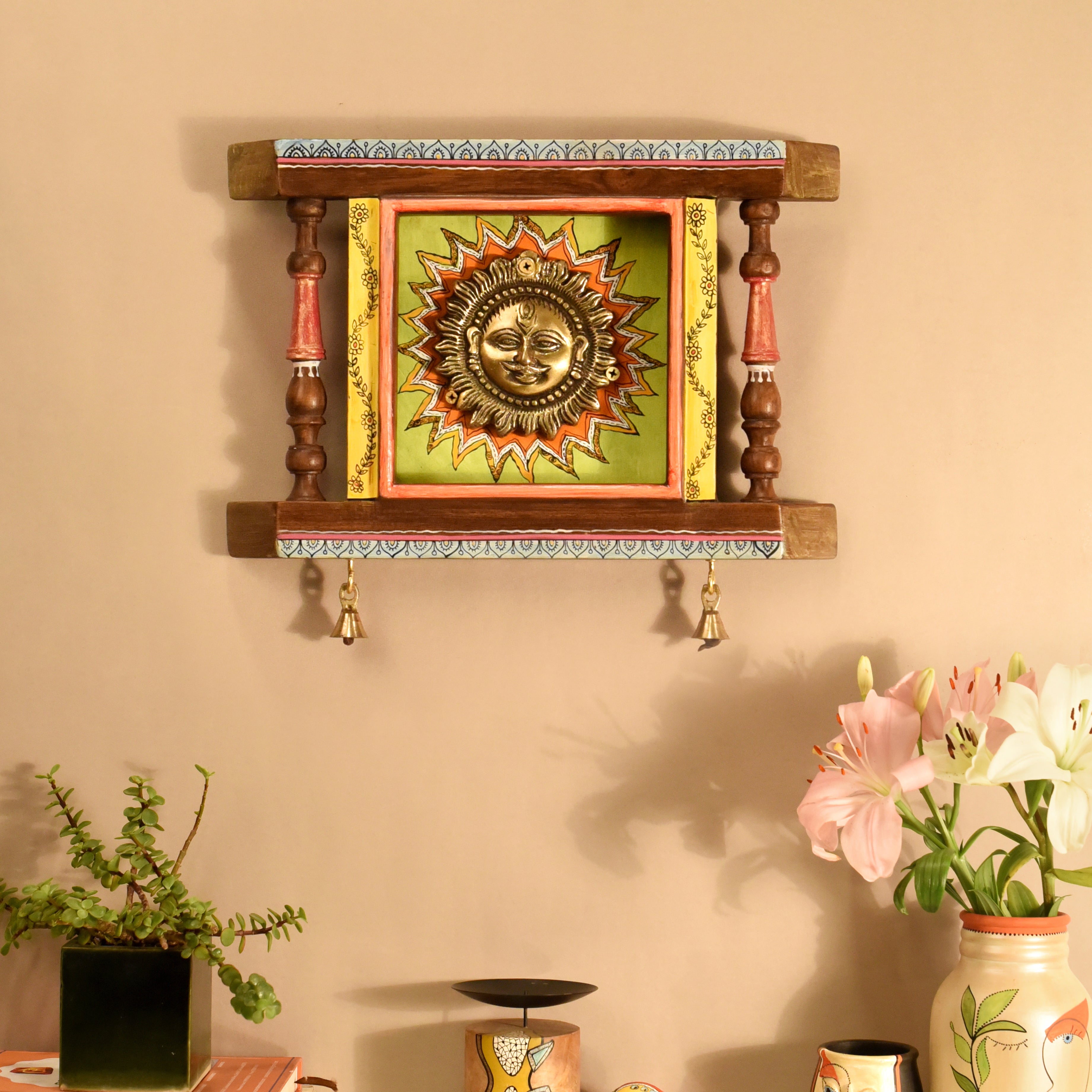 Divya-II Wall décor frame with beautiful Brass Sculpture of Surya Dev