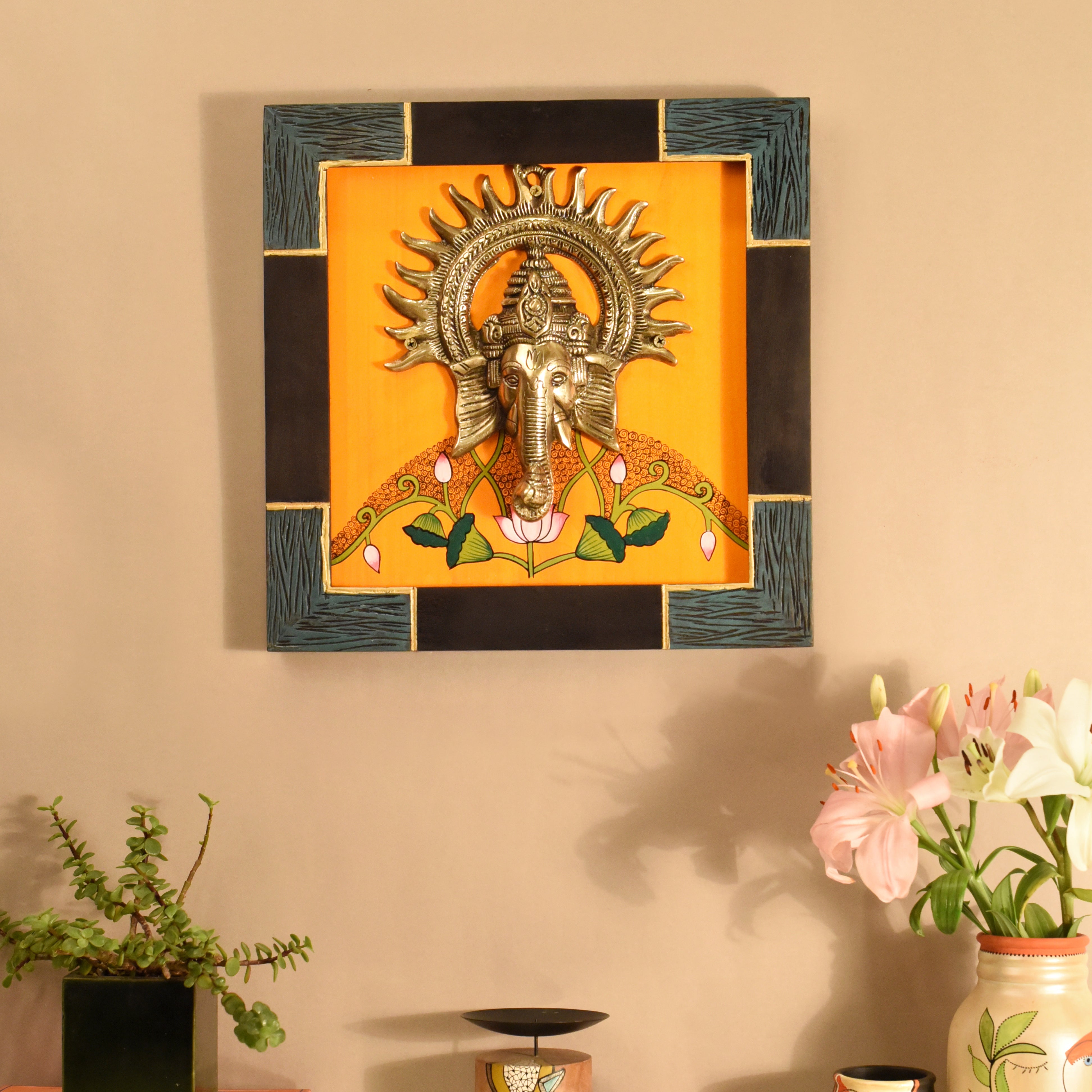 Avighna-I Wall décor frame with divine Ganesha Majestically set on a beautiful frame
