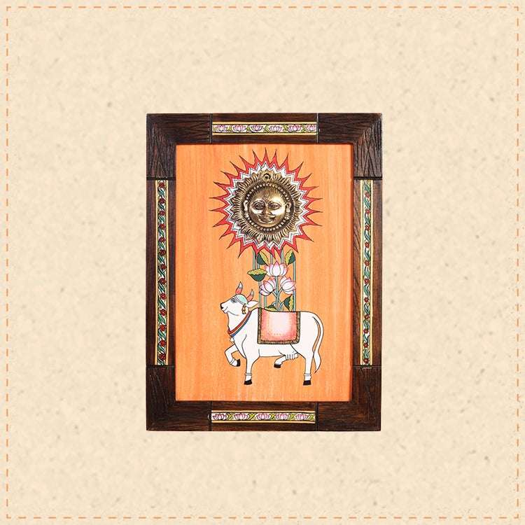 Nandi Wall Accent with beautiful painting of Nandi and Shiva in Brass in Backdrop