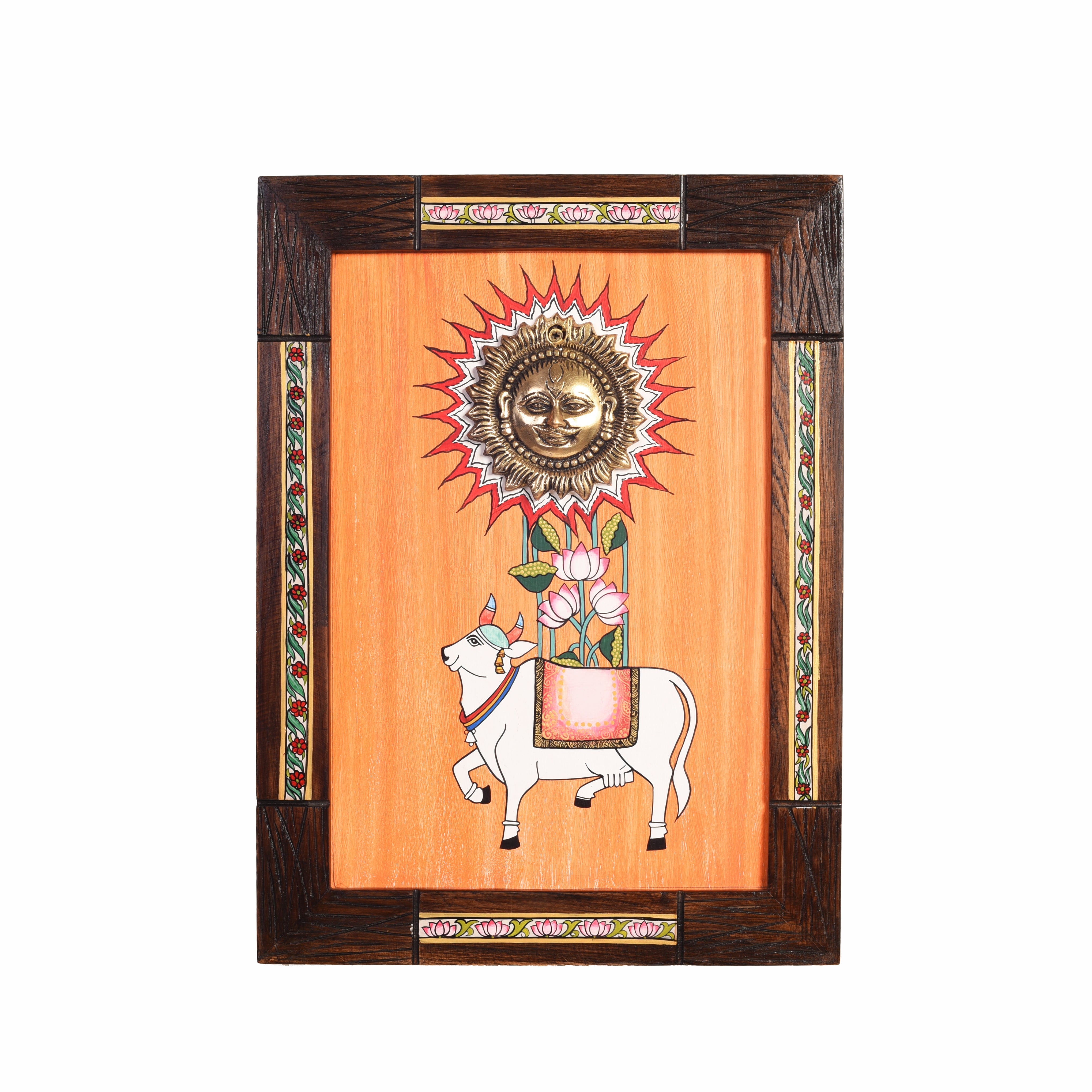 Nandi Wall Décor frame with beautiful painting of Nandi and Shiva in Brass in Backdrop