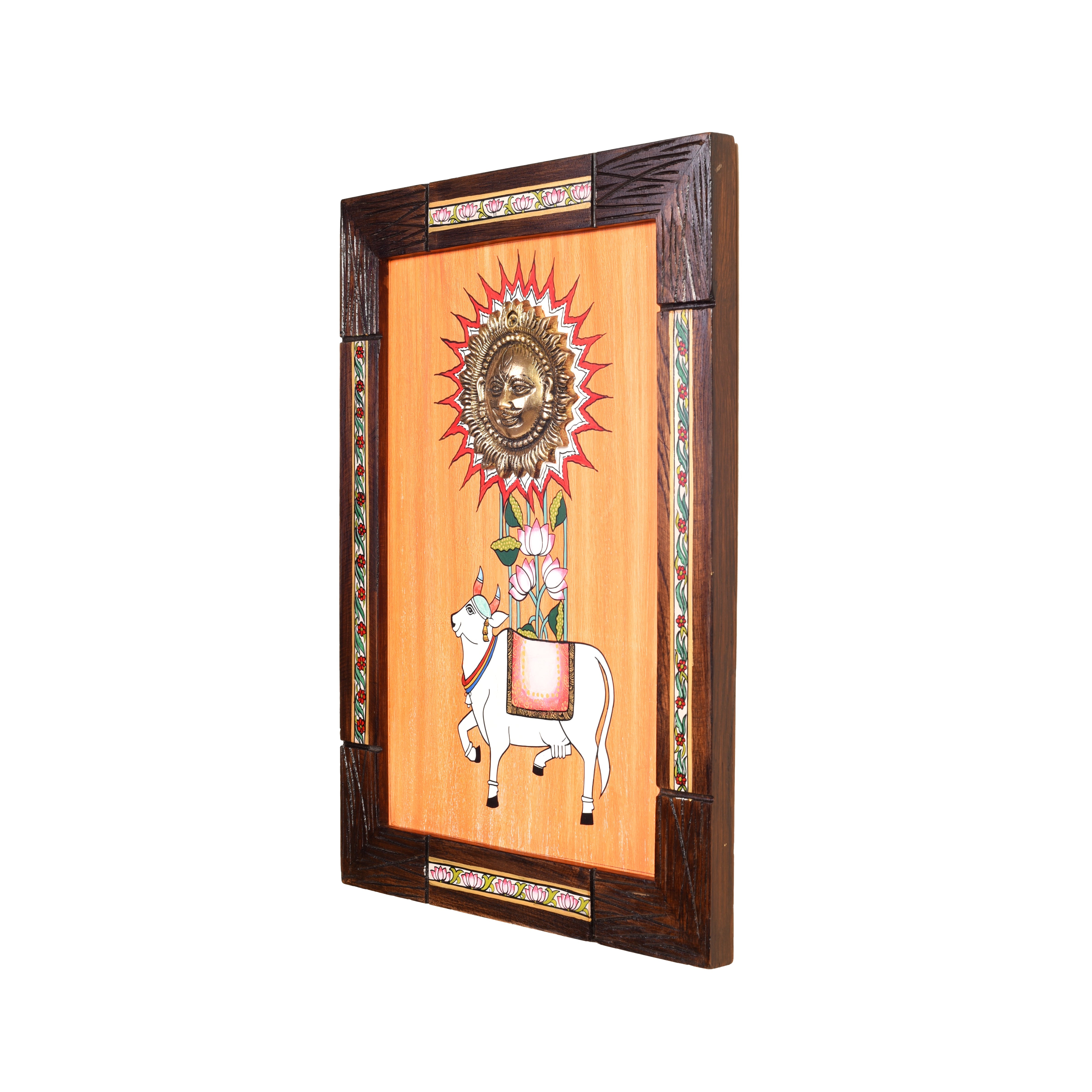 Nandi Wall Décor frame with beautiful painting of Nandi and Shiva in Brass in Backdrop