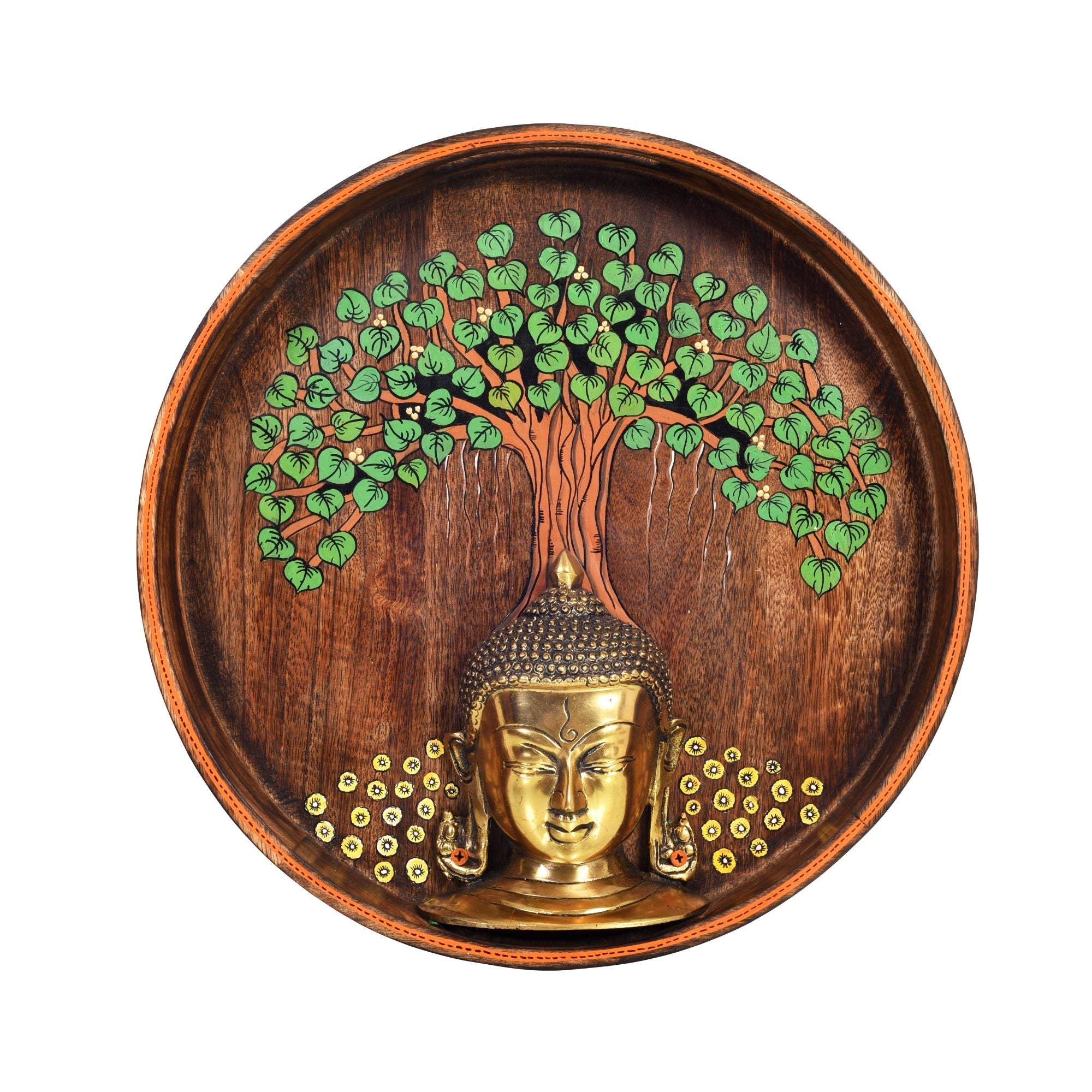 Nirvana Buddha Wall Art, Handcrafted Wooden Decor Featuring Bodhi Tree and Buddha Head for Peace and Enlightenment