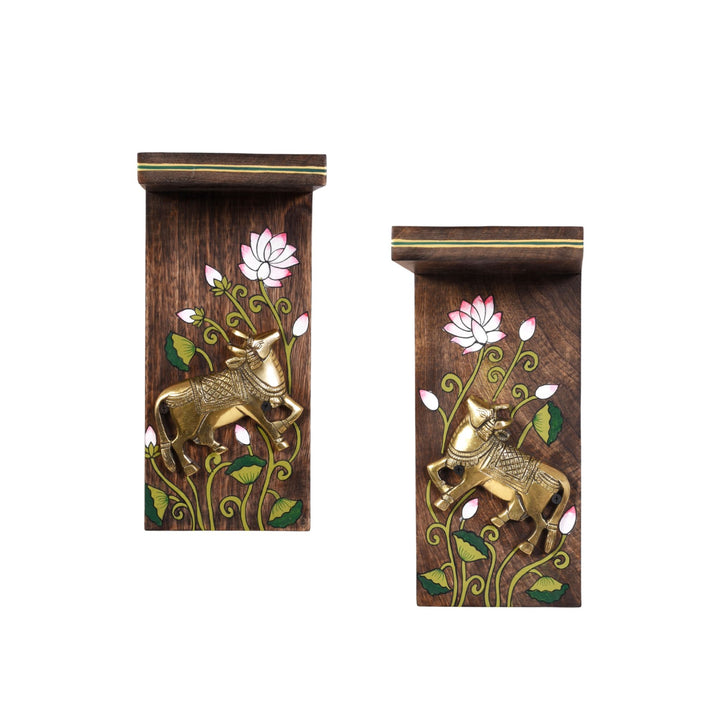 Mrig Brass Deer & Lotus Wall Bracket (Set of 2)