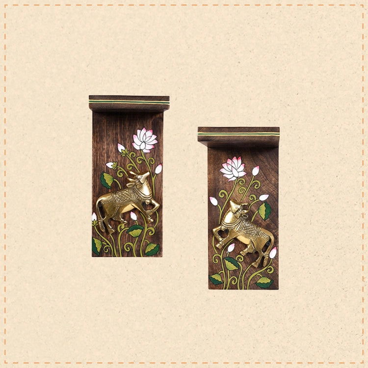 Mrig Brass Deer & Lotus Wall Bracket (Set of 2)