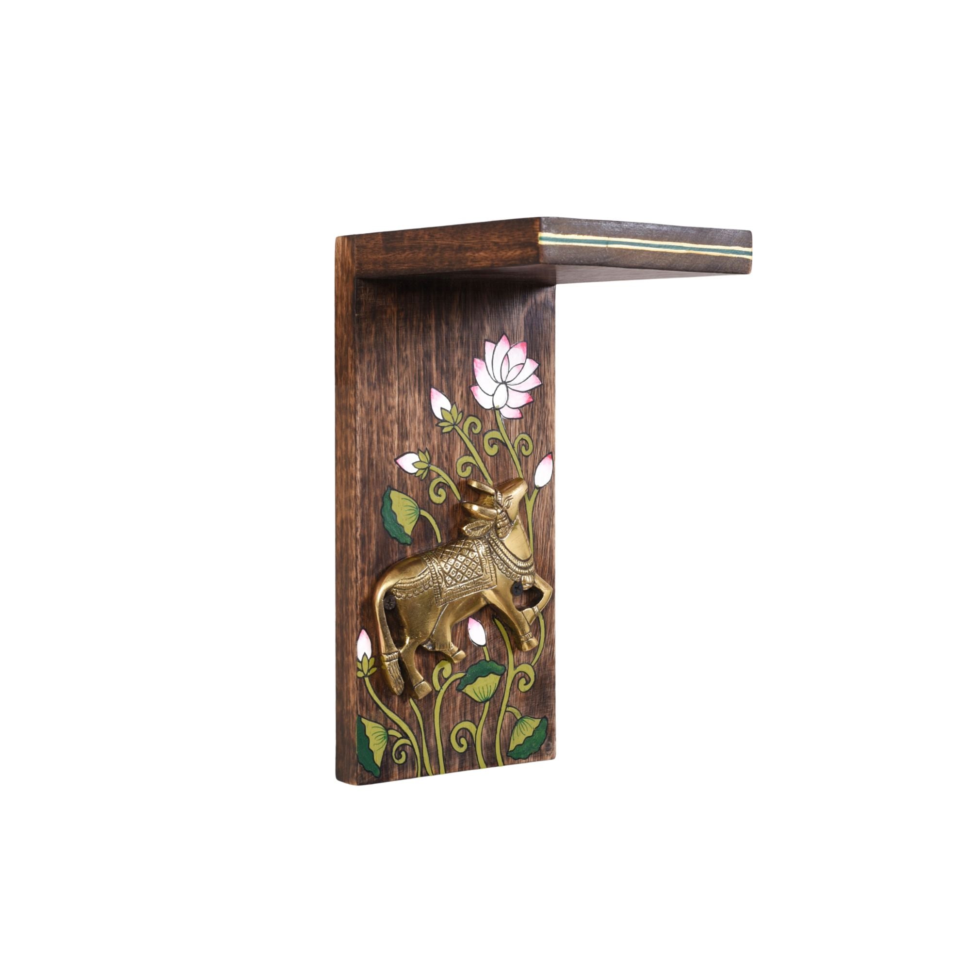 Mrig Brass Deer & Lotus Wall Bracket (Set of 2)