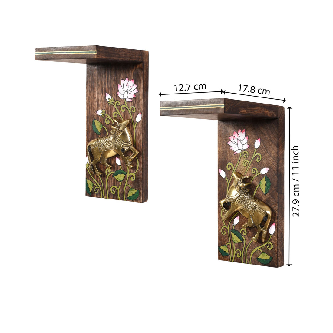 Mrig Brass Deer & Lotus Wall Bracket (Set of 2)