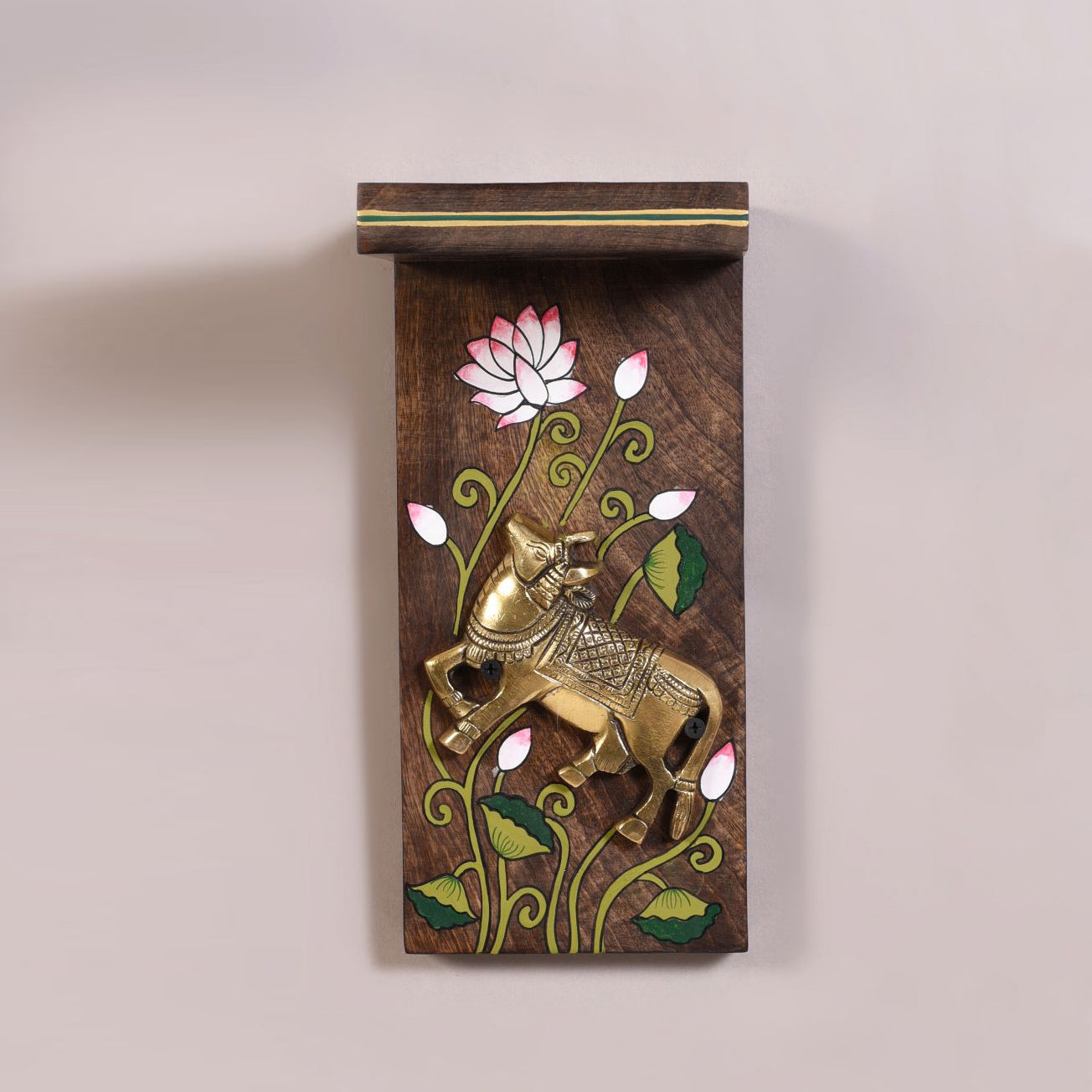 Mrig Brass Deer & Lotus Wall Bracket