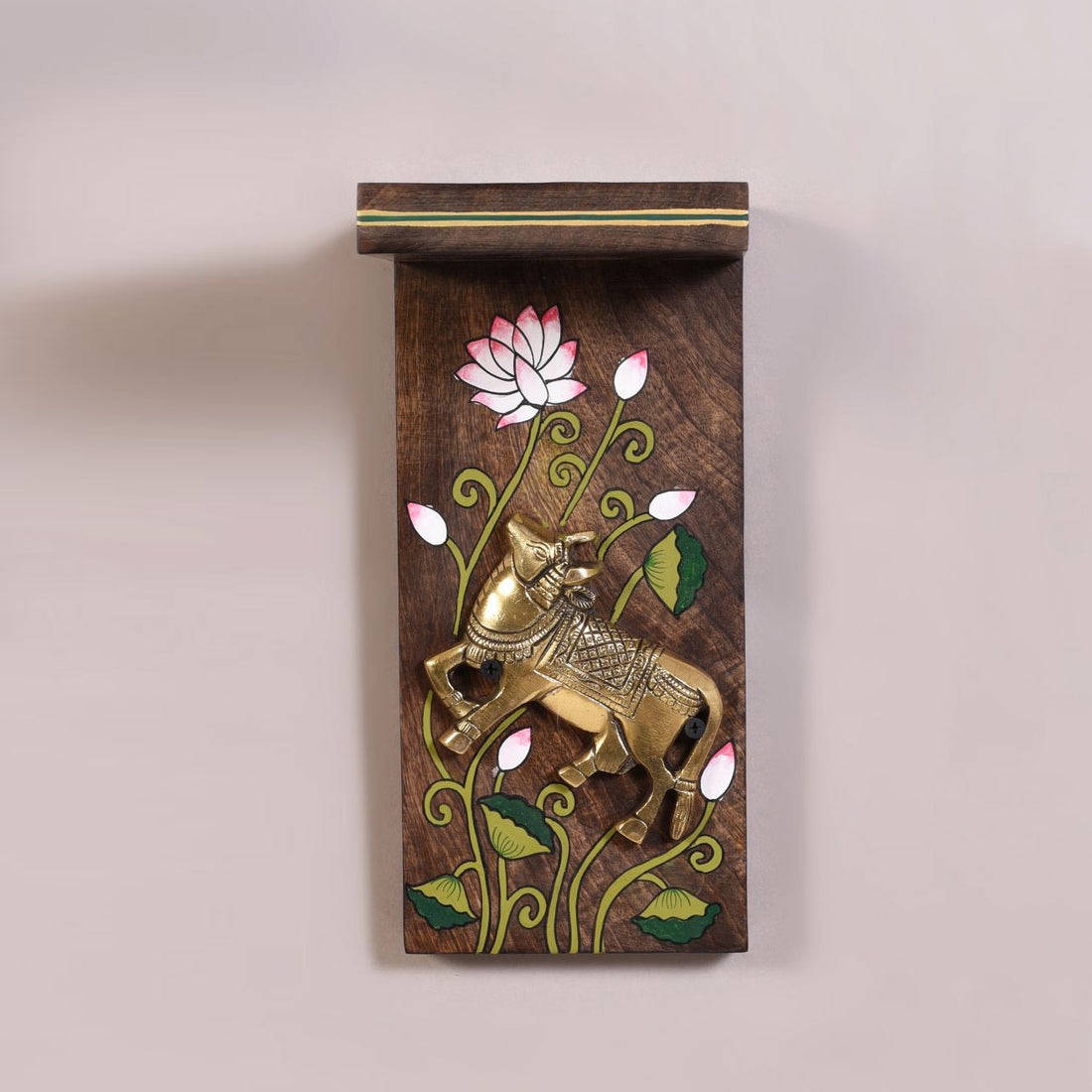 Mrig Brass Deer & Lotus Wall Bracket