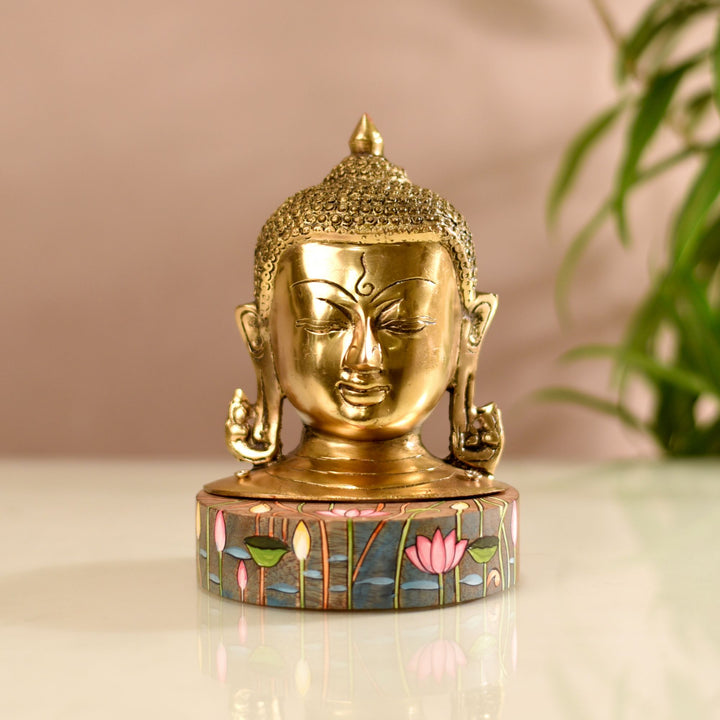 Shanti Brass Buddha Head on Lotus