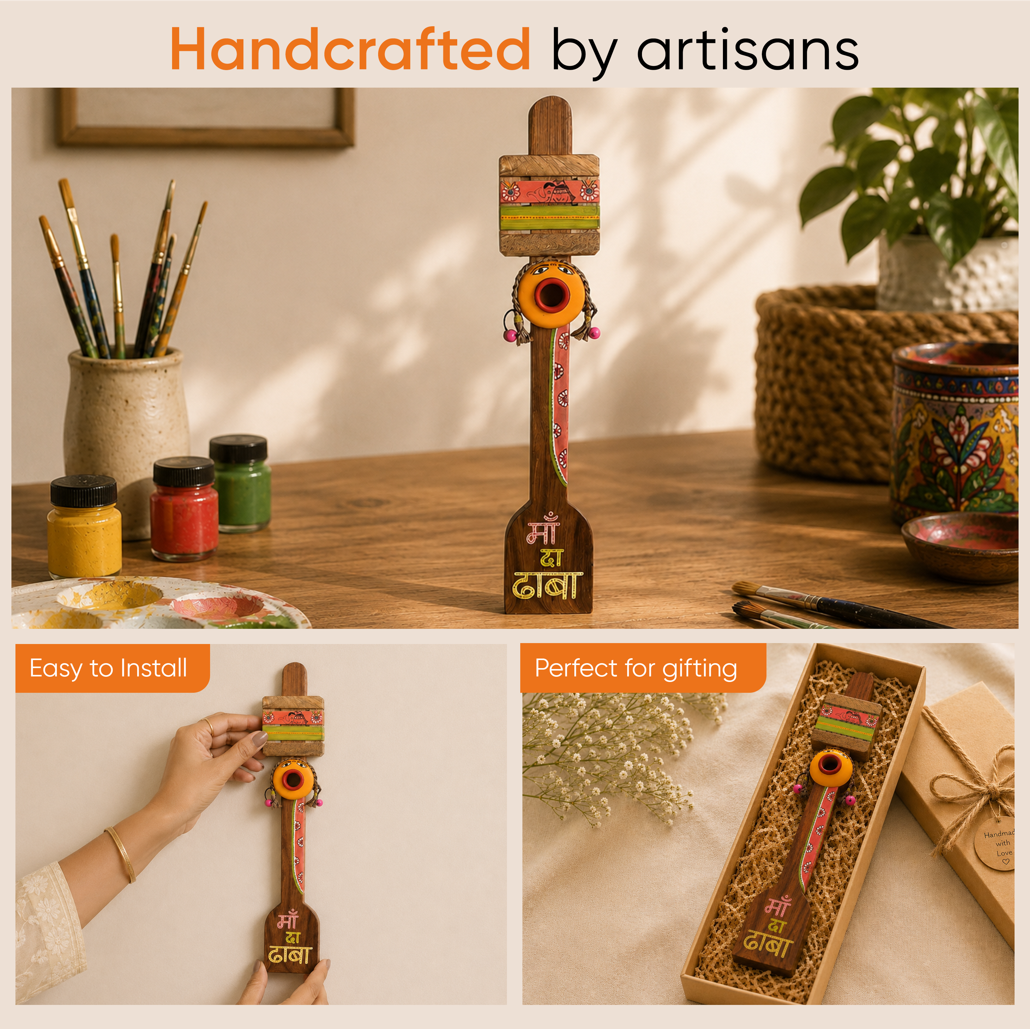 Kitchen Decor "Maa ka Dhaba" Handcrafted in Wood (4x2.5x22)