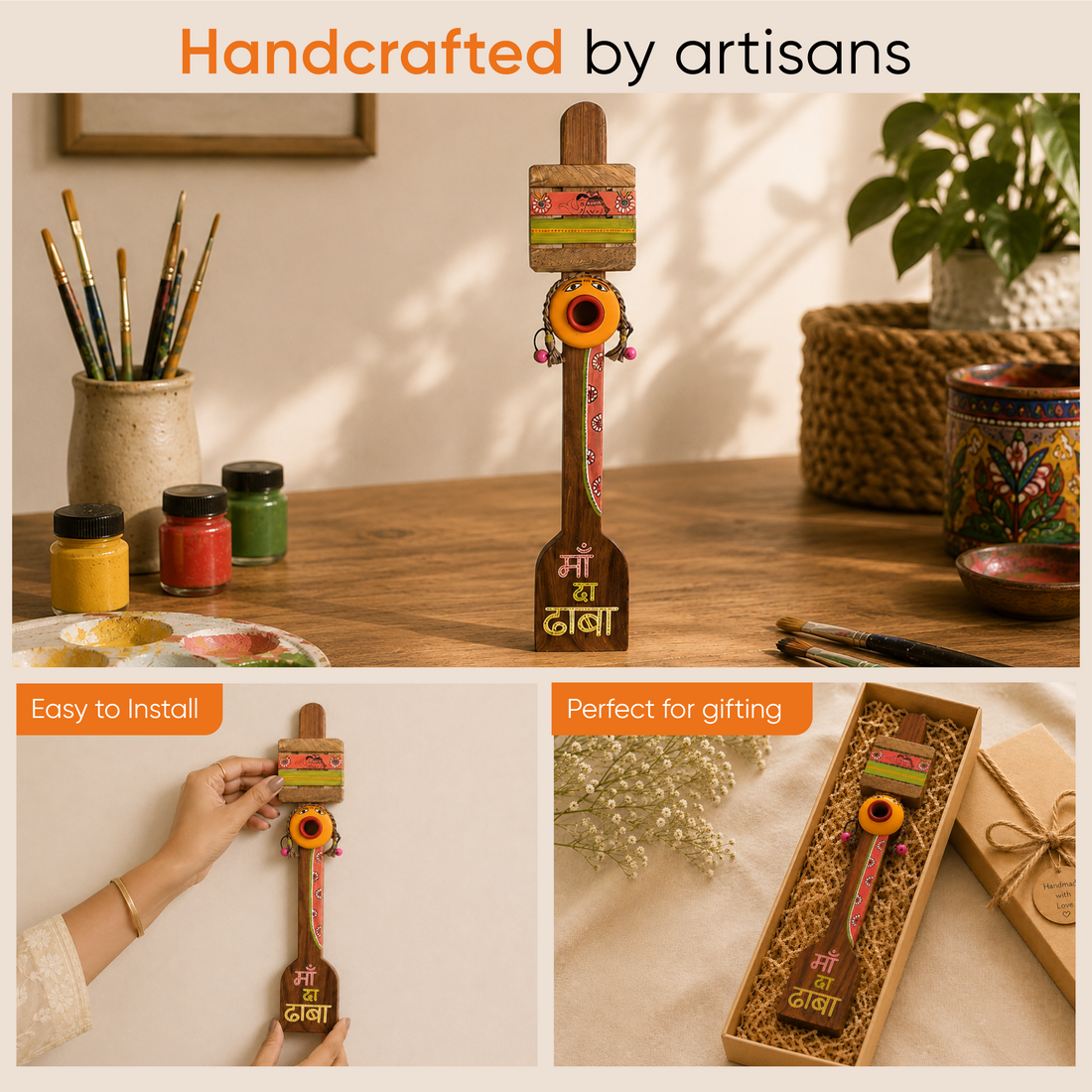 Kitchen Decor "Maa ka Dhaba" Handcrafted in Wood (4x2.5x22)