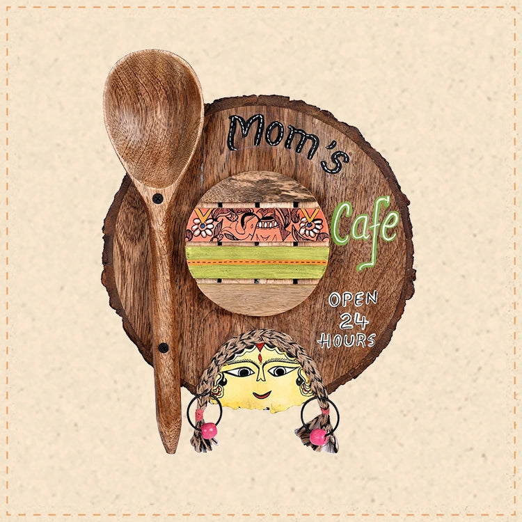 Kitchen Decor "Moms Cafe" Handcrafted in Wood (9x1.5x11.7)