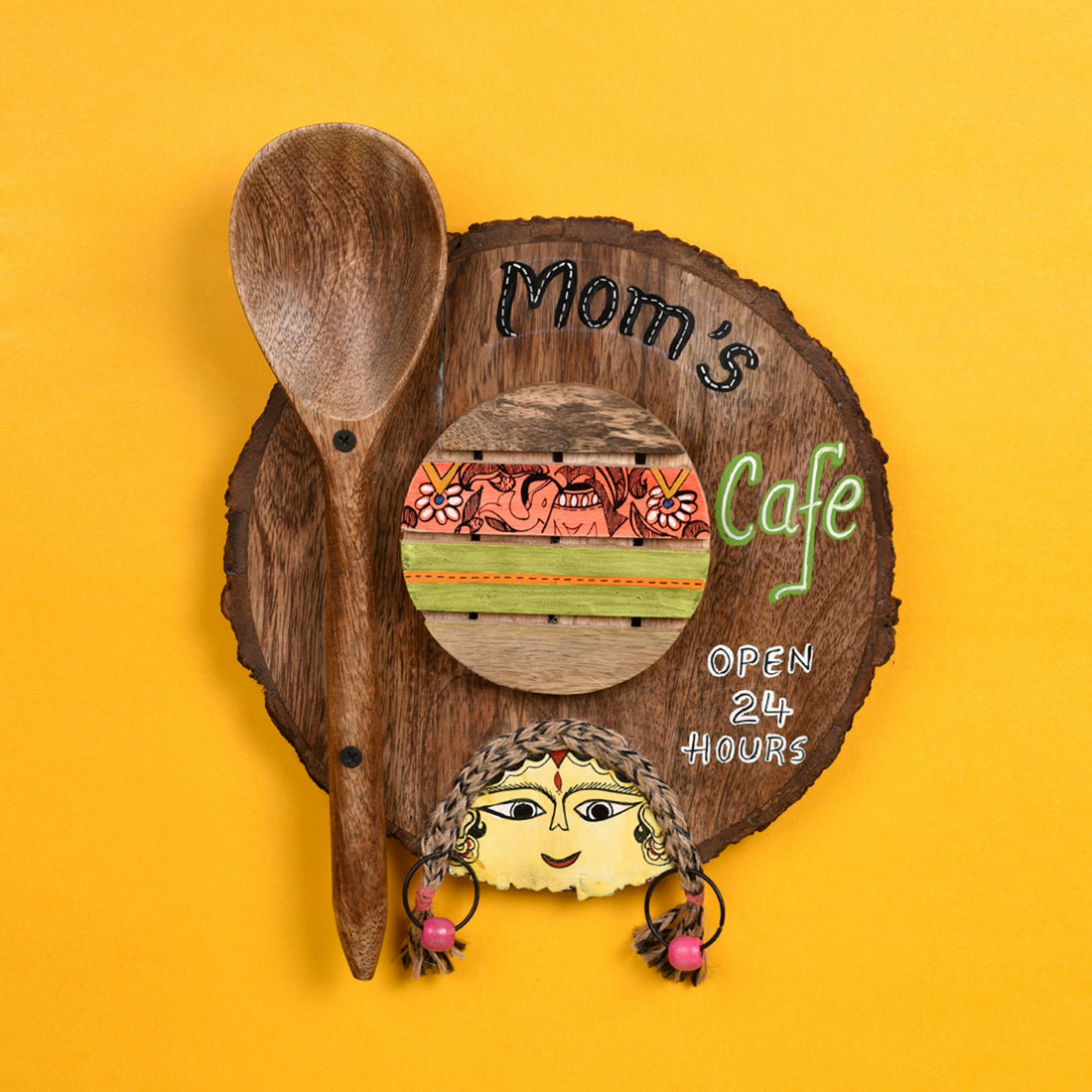 Kitchen Decor "Moms Cafe" Handcrafted in Wood (9x1.5x11.7)