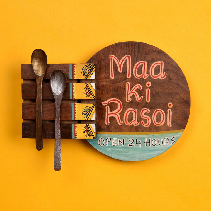 Kitchen Decor "Maa ki Rasoi" Handcrafted in Wood (9x2x7)