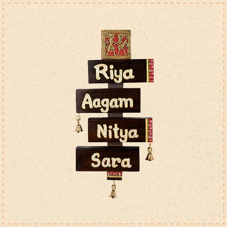 Name Plate Handcrafted Zigzag 4 Names (6.4x1.4x15)
