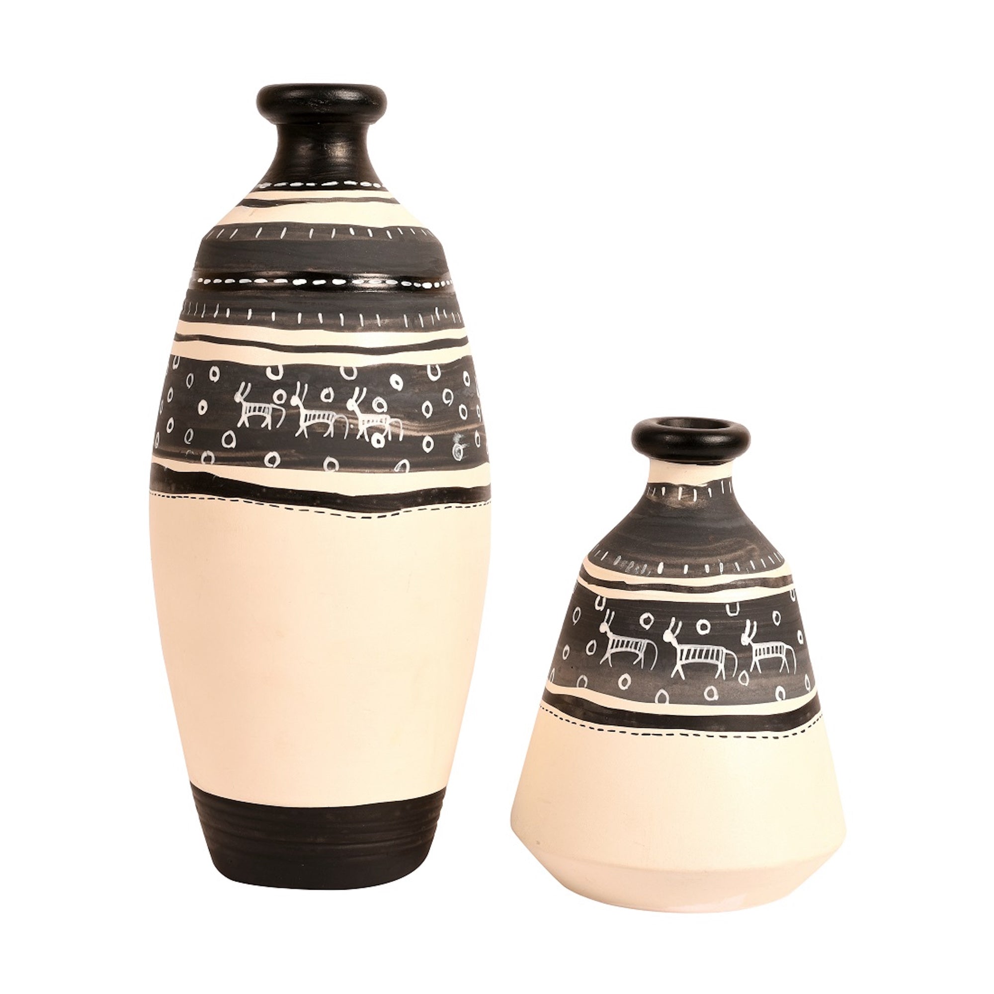 Wall Decor Wooden Shelf with 2 Pots Warli (7.5x2.6x11.5)