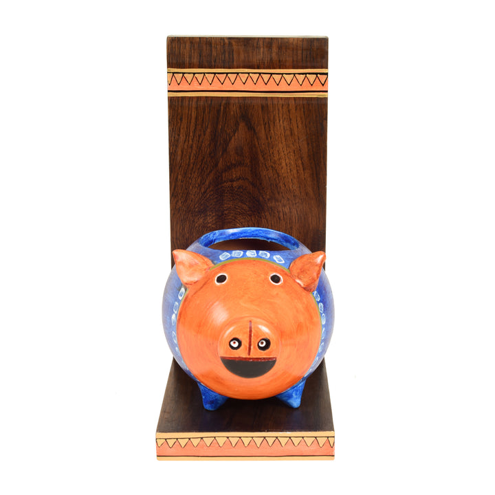 Piggy Wall Decor Shelf with Earthen Planter (5x7x11)