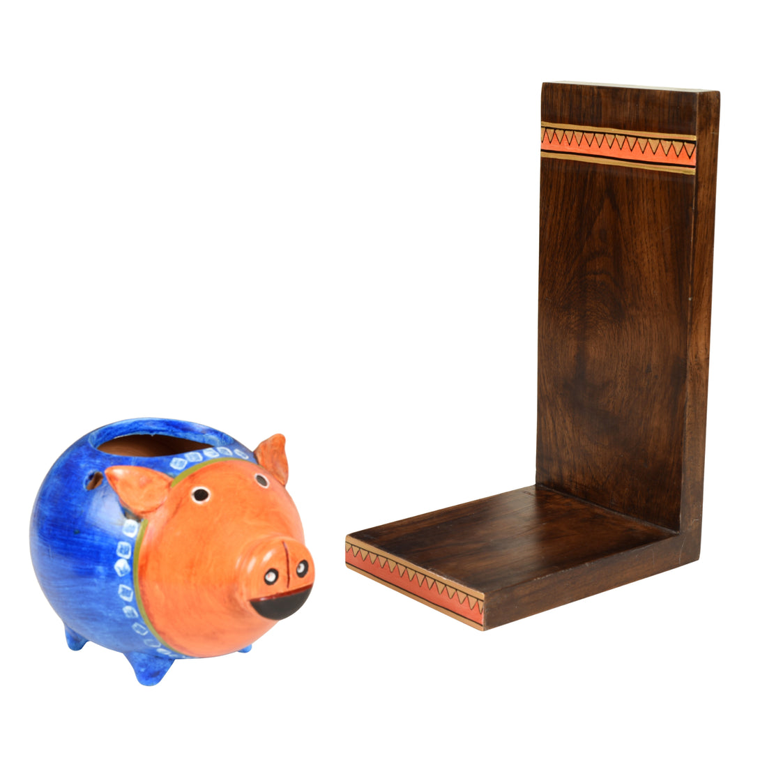 Piggy Wall Decor Shelf with Earthen Planter (5x7x11)