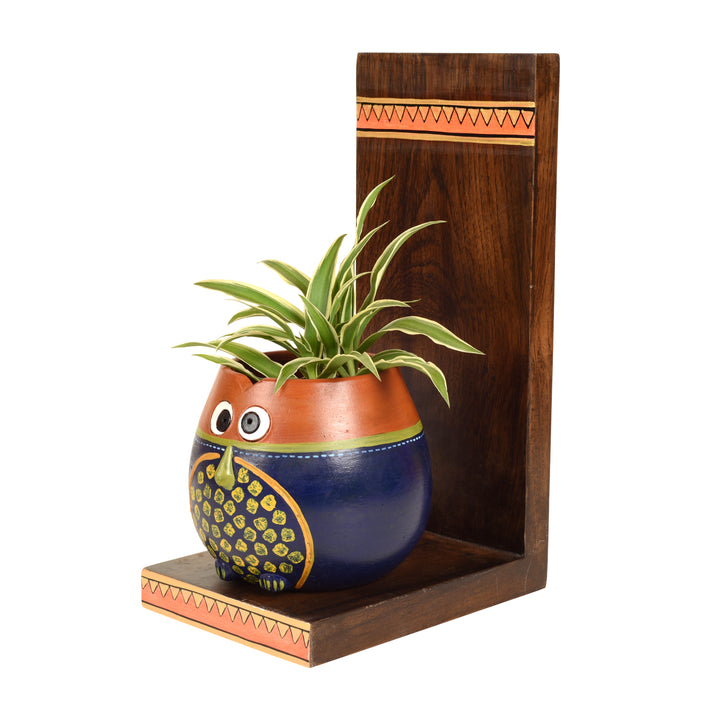 Hooting Owl Wall Decor Shelf with Earthen Planter