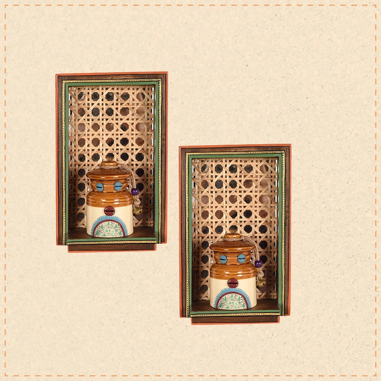 Handcrafted Mirror Cane Hanging Shelf with Storage Barni (SO2) (5.5x2.5x8.5)