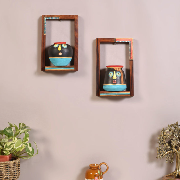 Mukha Tribal-Face Wall Shelf & Pot Set
