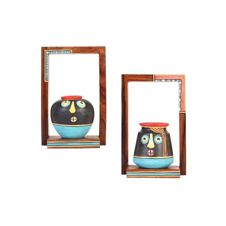 Mukha Tribal-Face Wall Shelf & Pot Set