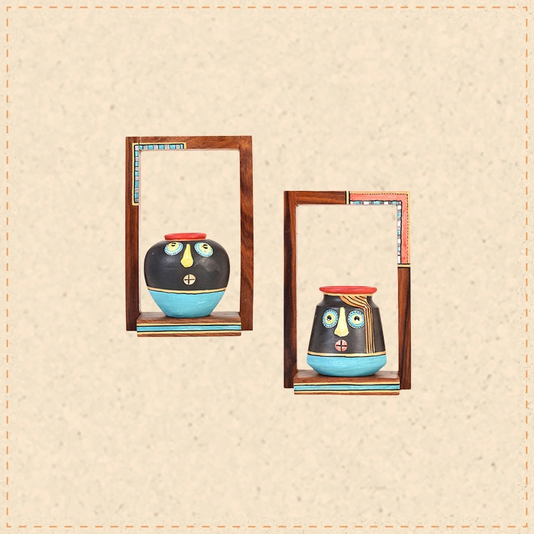 Mukha Tribal-Face Wall Shelf & Pot Set