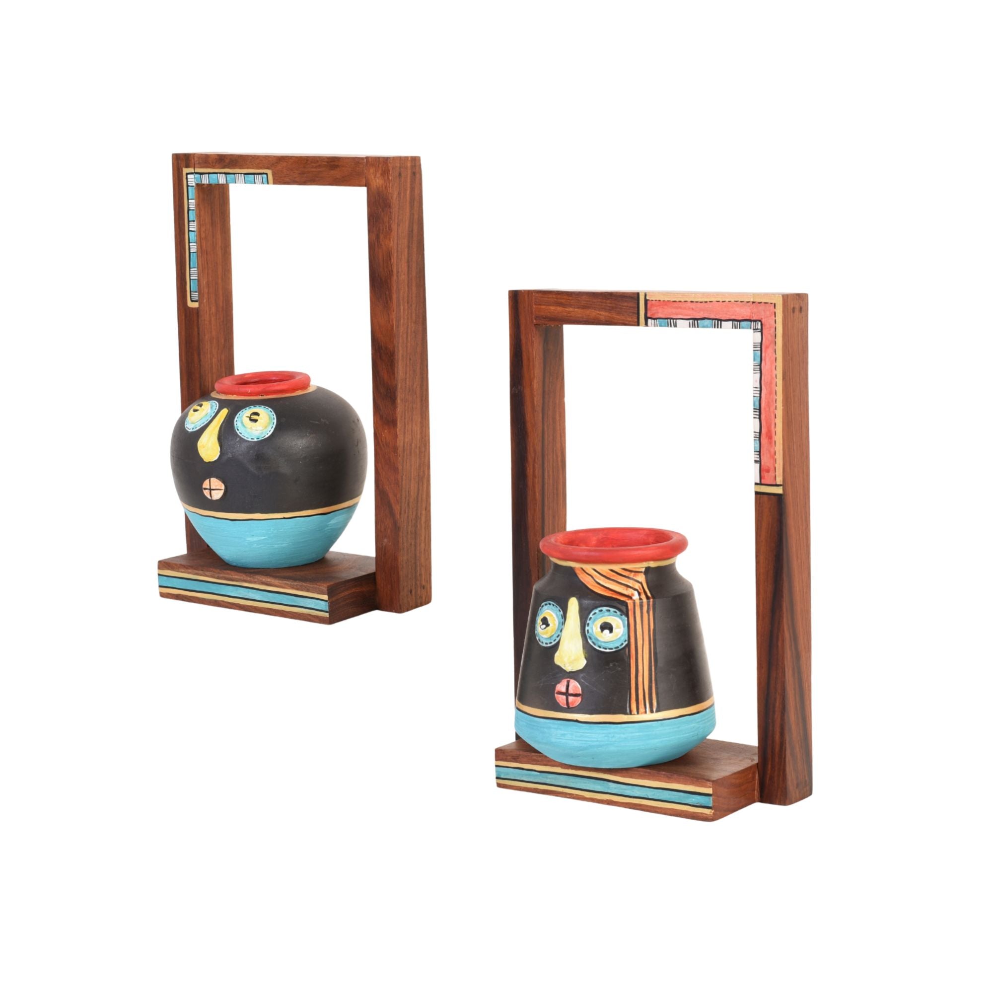 Mukha Tribal-Face Wall Shelf & Pot Set