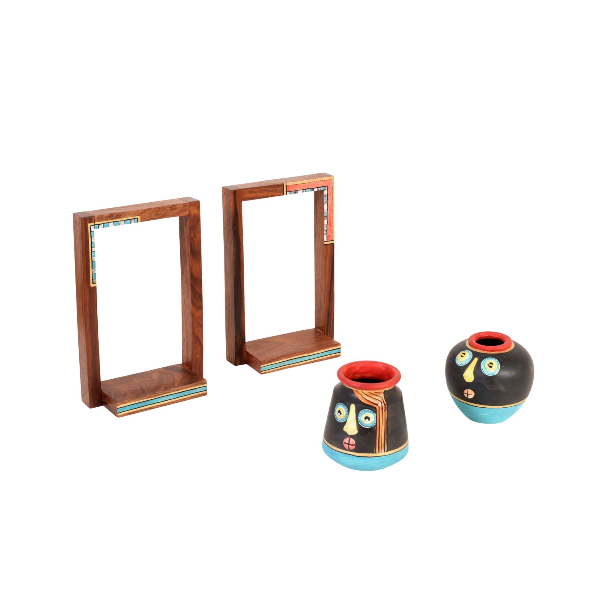 Mukha Tribal-Face Wall Shelf & Pot Set