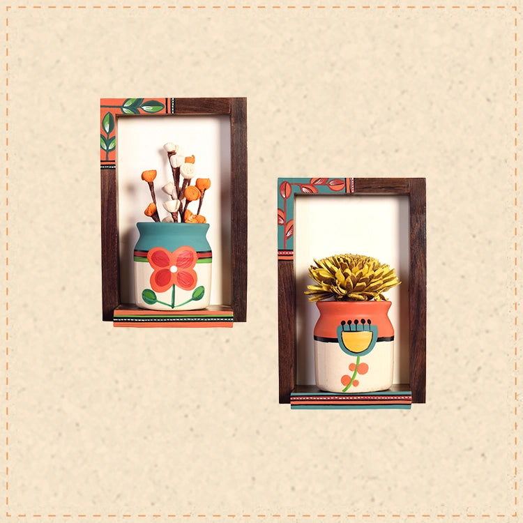 Flora Wall Decor frames with Beautiful handpainted ceramic Pots- So2