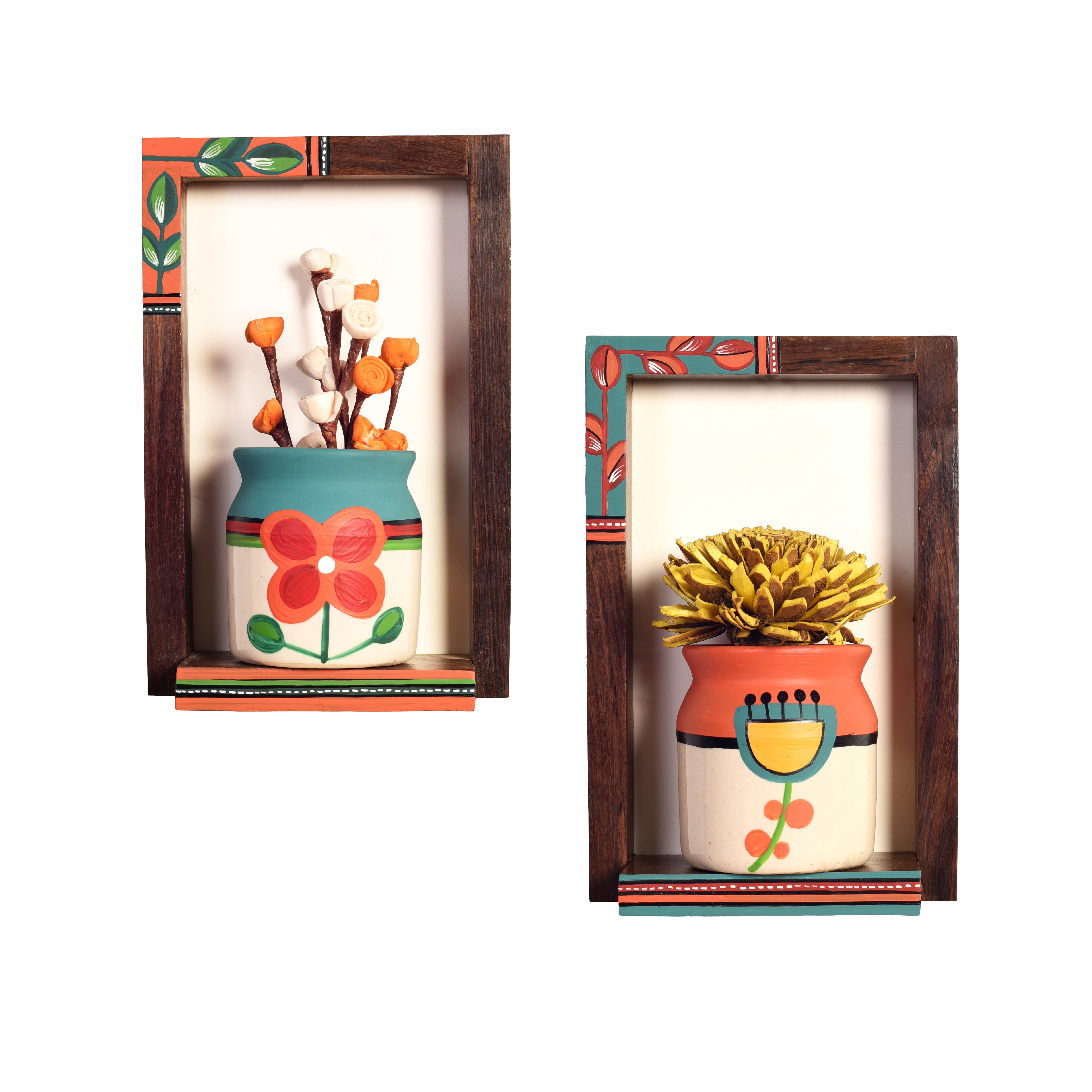 Flora Wall Décor frames with Beautiful handpainted ceramic Pots- So2